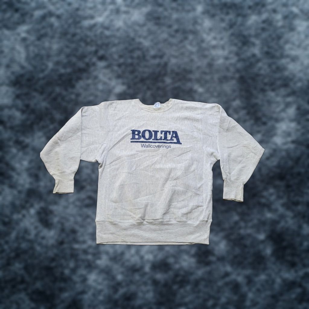 Vintage Champion Sweatshirt Mens Xl Gray Bolta Wallcoverings Graphic Print Crewneck Reverse T-Shirts, Hoodie | PodTeesHub.com