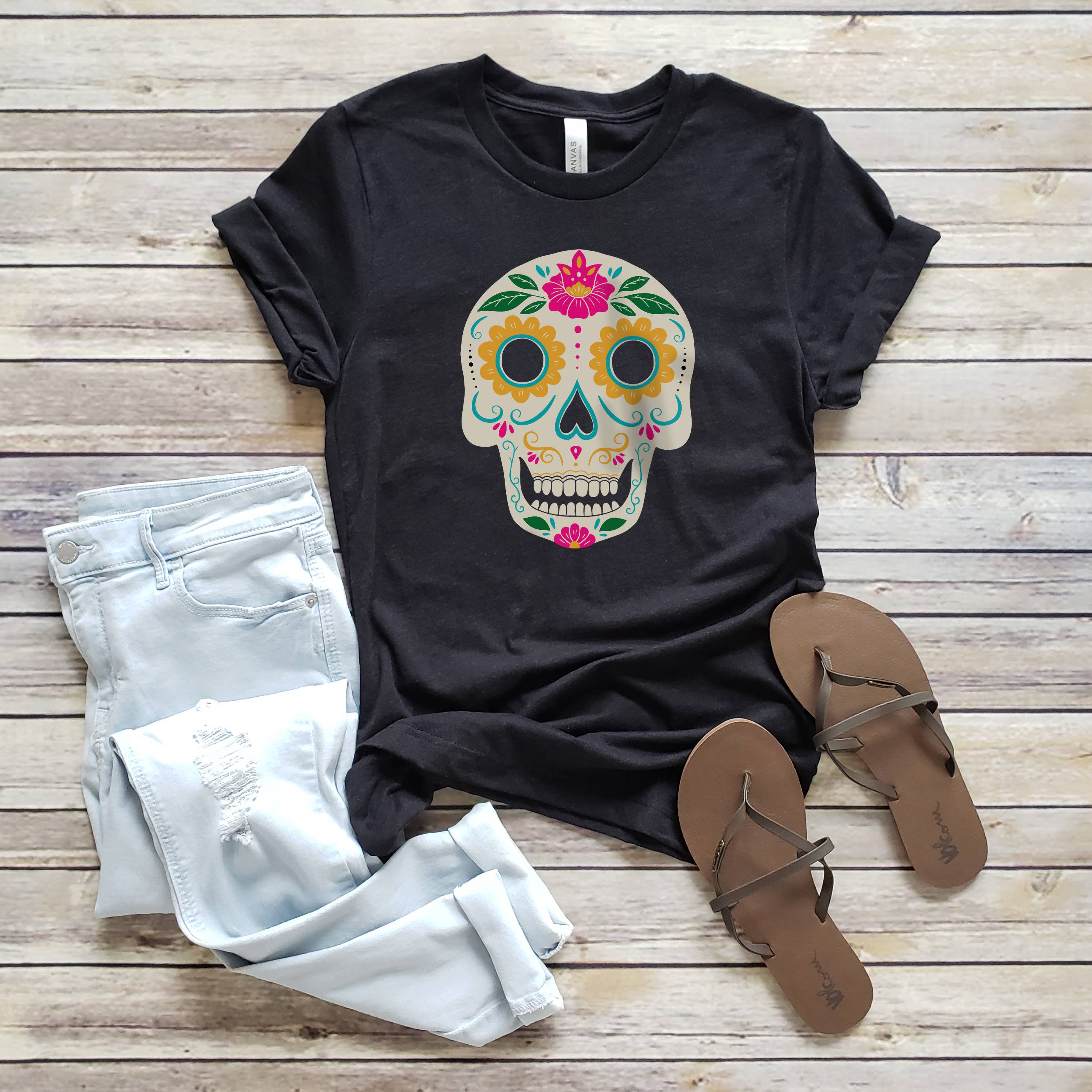 Sugar Skull Graphic Tee | Halloween | Sizes XS-2XL Hoodie, Sweatshirt | PodTeesHub.com