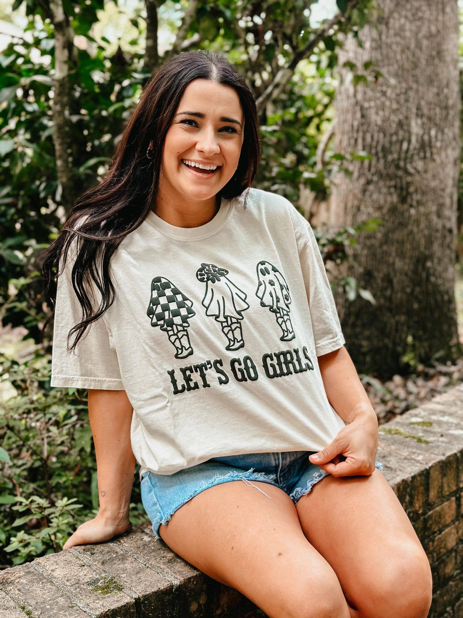 Let's Go Girl's Patterned Ghost Trio Puff Tee Hoodie, Sweatshirt | PodTeesHub.com