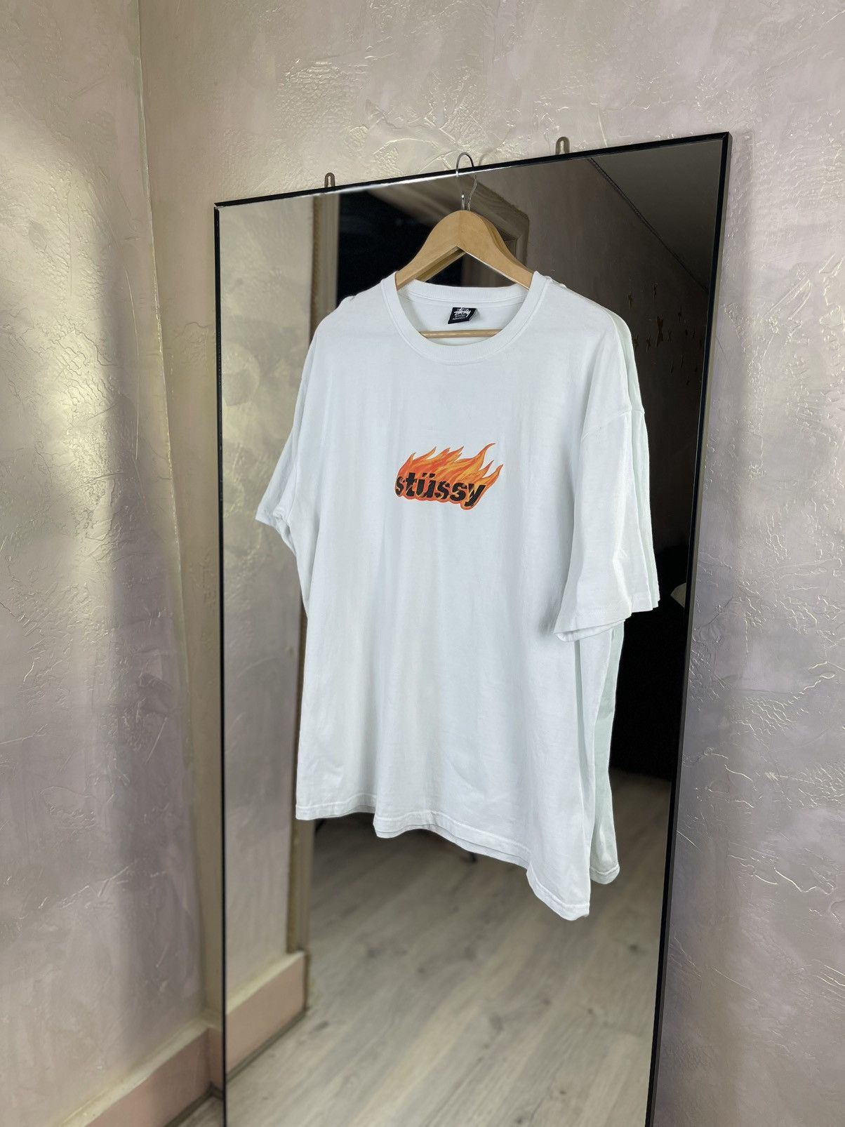 Stussy Flames Fire Font Graphic Streetwear Tee White Hoodie, Sweatshirt | PodTeesHub.com