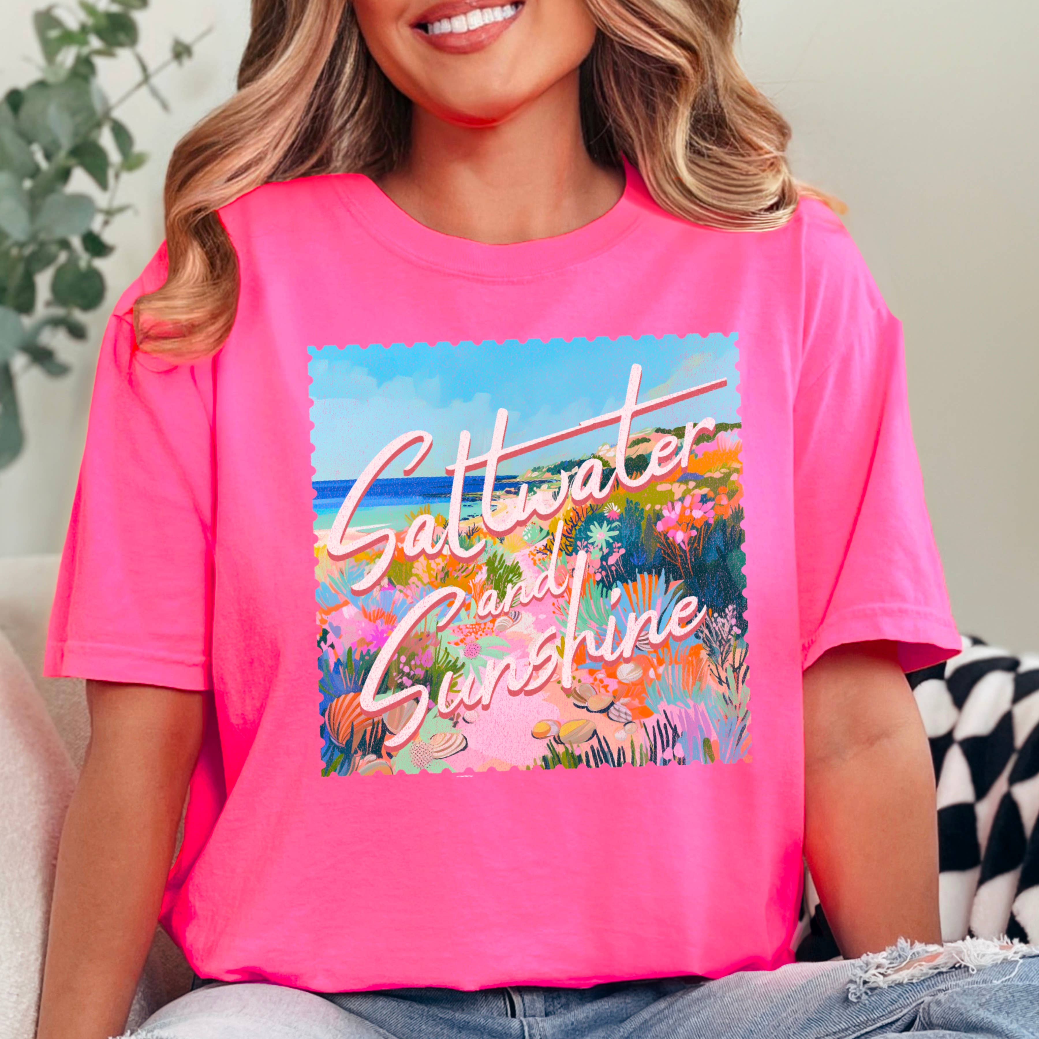 Saltwater & Sun Graphic Shirt | Summer 2025 | Comfort Color Hoodie, Sweatshirt | PodTeesHub.com