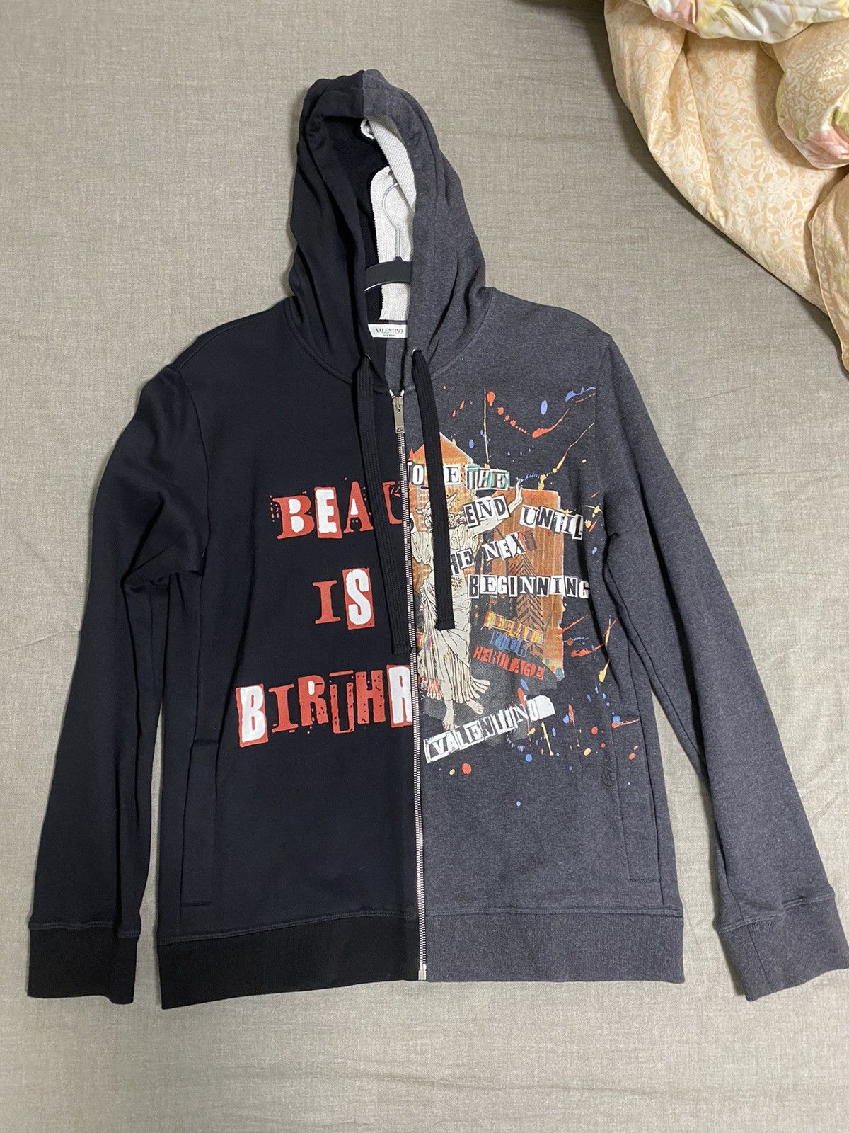 Valentino Black Grey Hoodie With Graphics Sz 44 Small T-Shirts, Sweatshirt | PodTeesHub.com