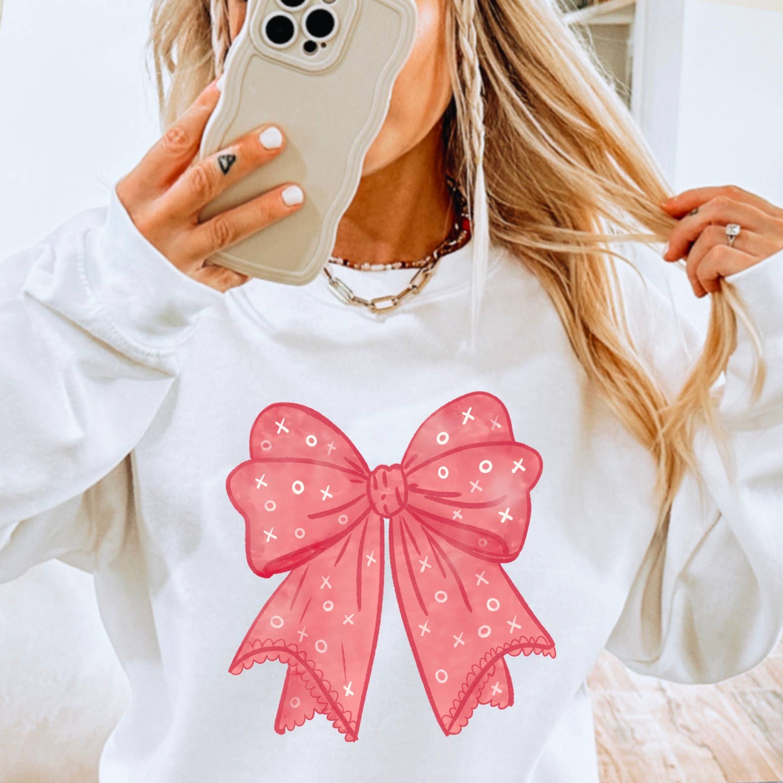 Xoxo Coquette Bow Sweatshirt | Screen Print Sweatshirt T-Shirts, Hoodie | PodTeesHub.com