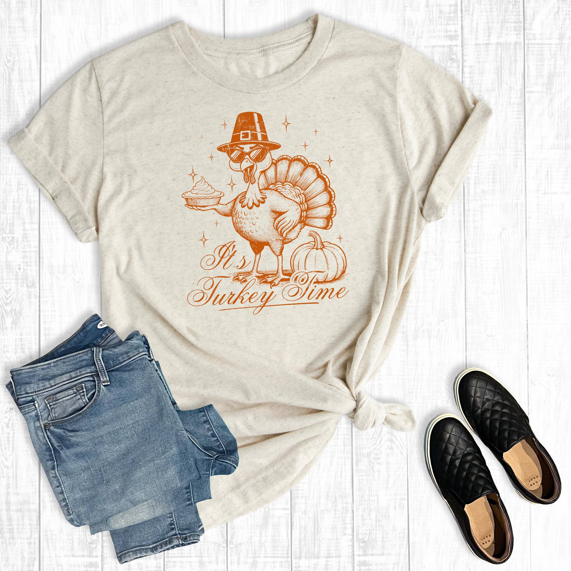 Funny Thanksgiving It's Turkey Time Graphic Tee Hoodie, Sweatshirt | PodTeesHub.com