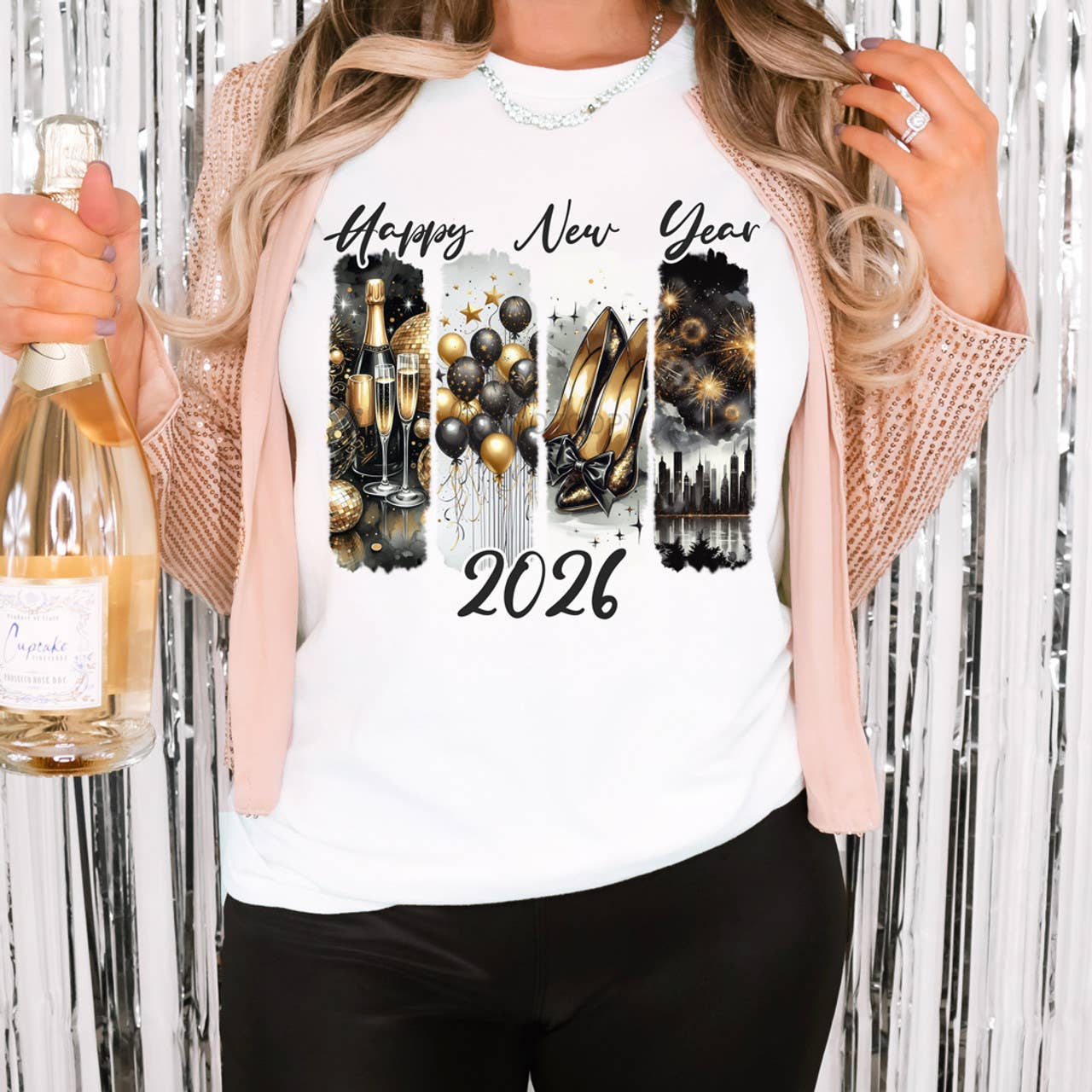 Happy New Year 2026 Black/Gold Celebration Tee Hoodie, Sweatshirt | PodTeesHub.com