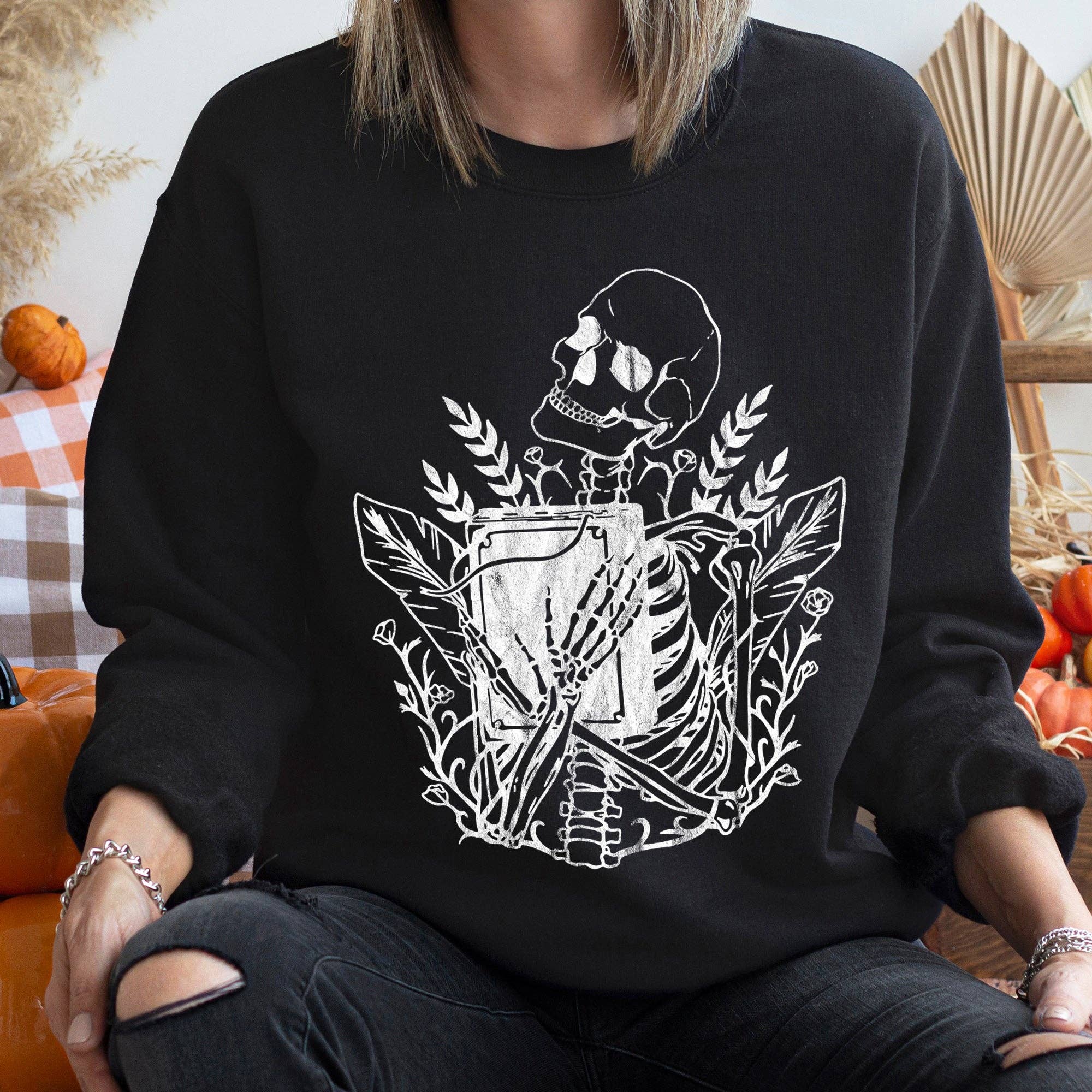 Reading Skeleton Halloween Sweatshirt T-Shirts, Hoodie | PodTeesHub.com
