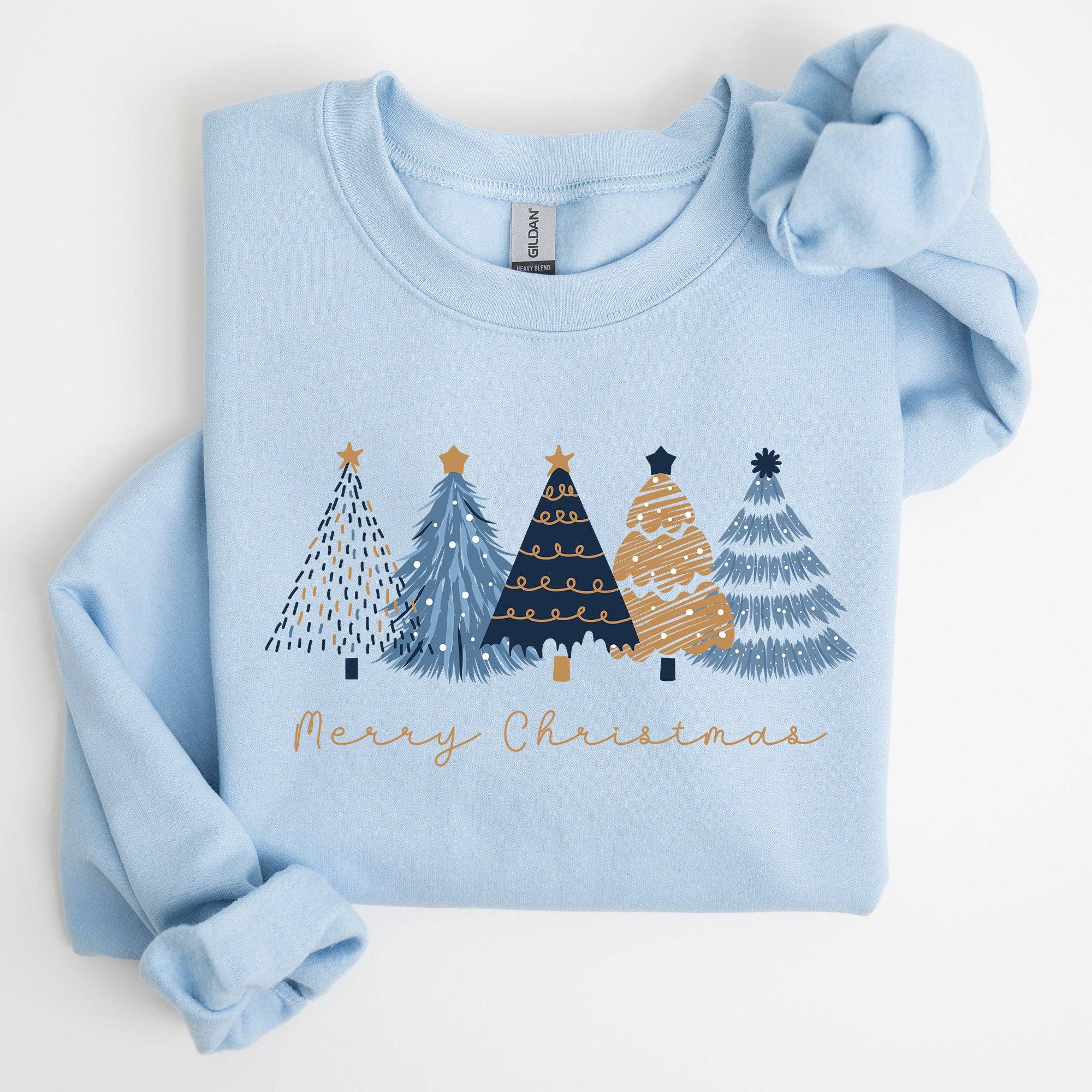 Merry Christmas Trees, Winter, Gold Effect Xmas Sweatshirt T-Shirts, Hoodie | PodTeesHub.com