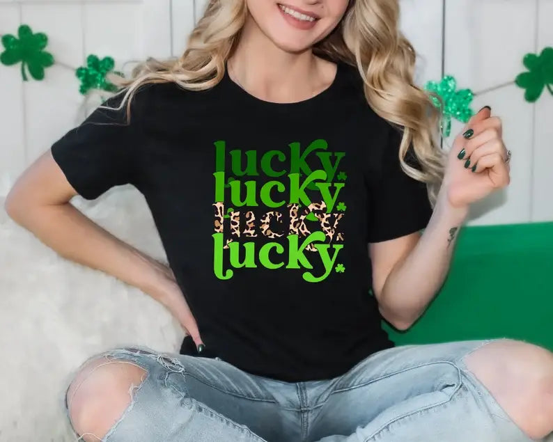 Leopard Lucky T-Shirt Hoodie, Sweatshirt | PodTeesHub.com