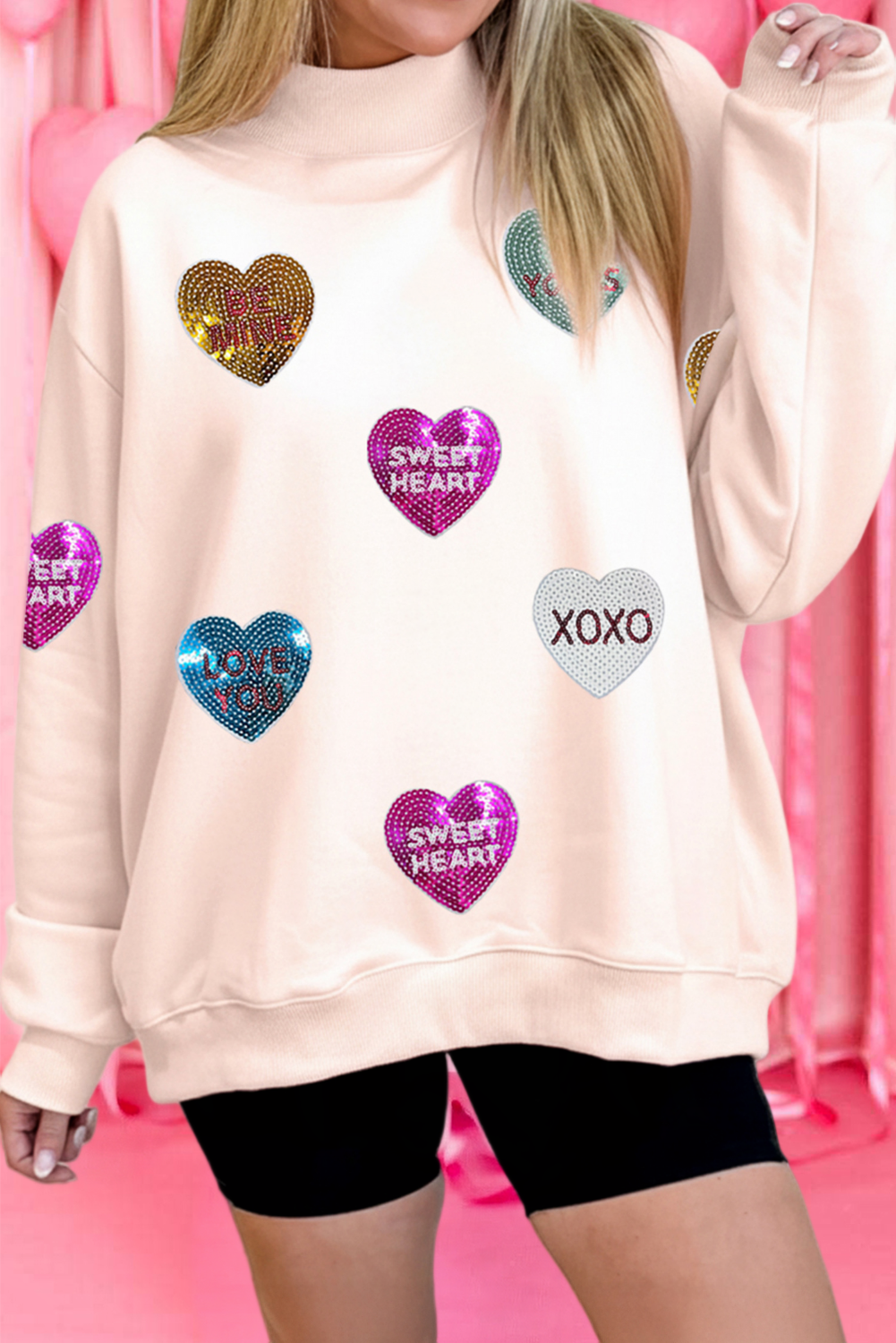 Valentines Slogan Sequin Heart Patched Sweatshirt (S-Xl) T-Shirts, Hoodie | PodTeesHub.com