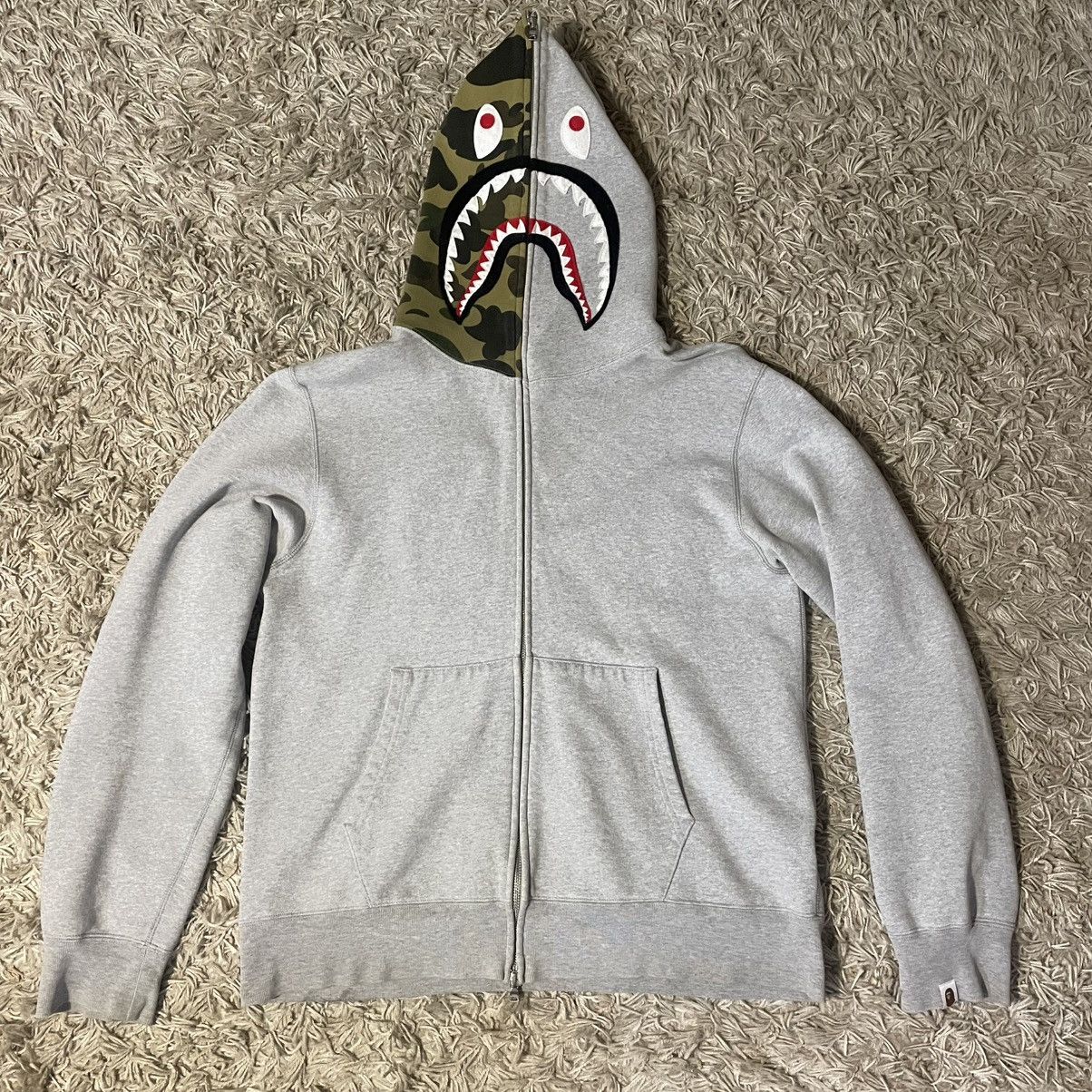Bape Grey Half Camo Shark Hoodie T-Shirts, Sweatshirt | PodTeesHub.com