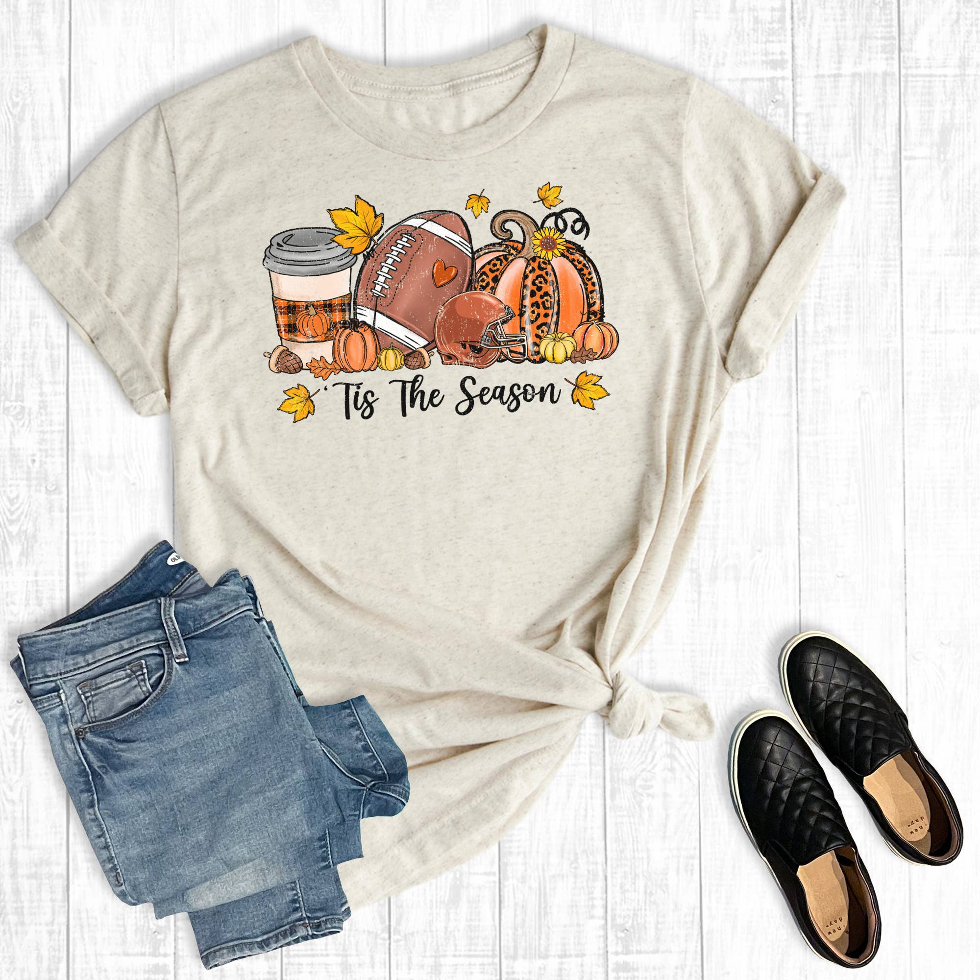 Pumpkin Football Fall Tis the Season Graphic Tee Hoodie, Sweatshirt | PodTeesHub.com
