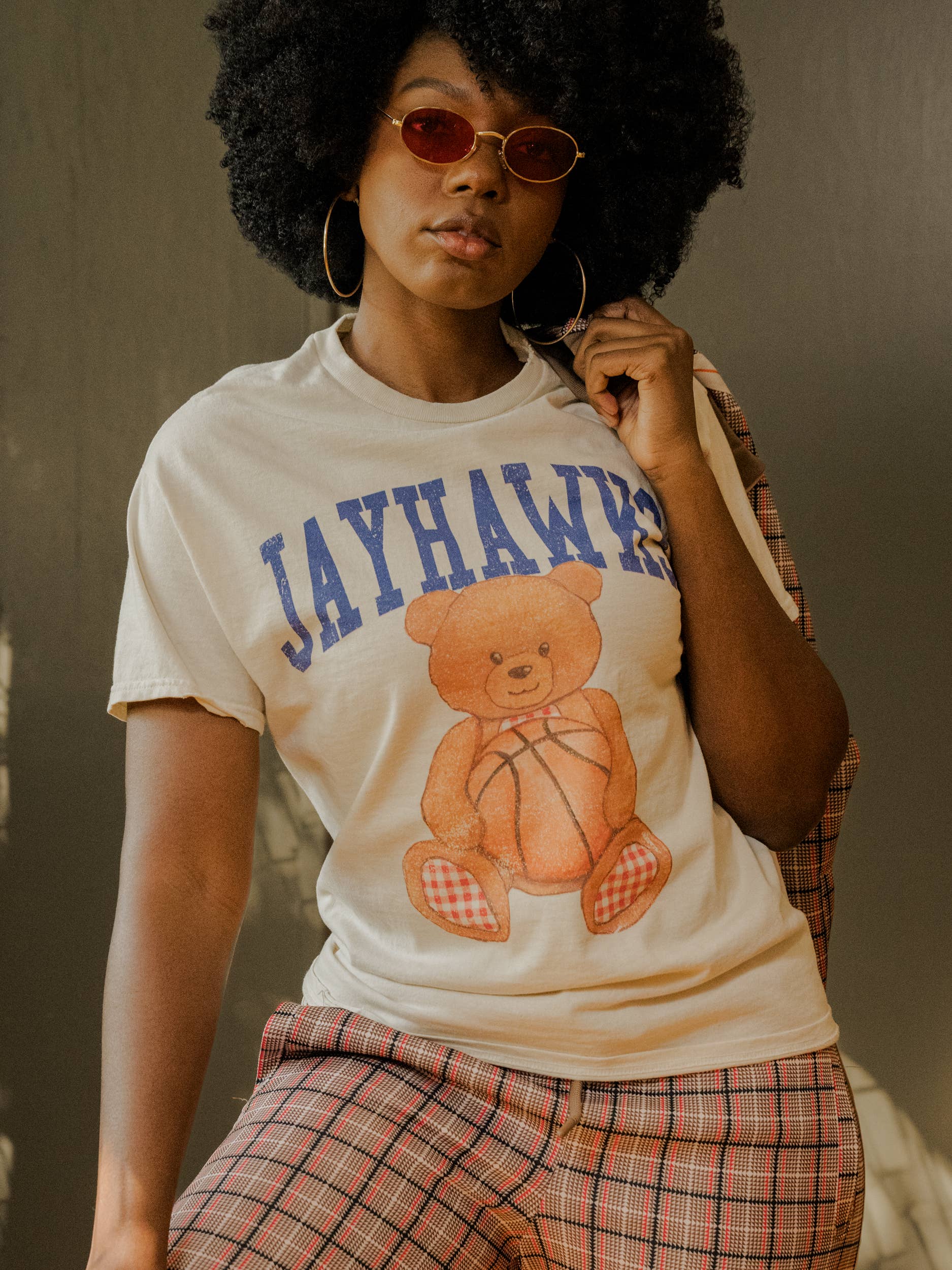 Ku Jayhawks Basketball Bear Off White Thrifted Tee Hoodie, Sweatshirt | PodTeesHub.com
