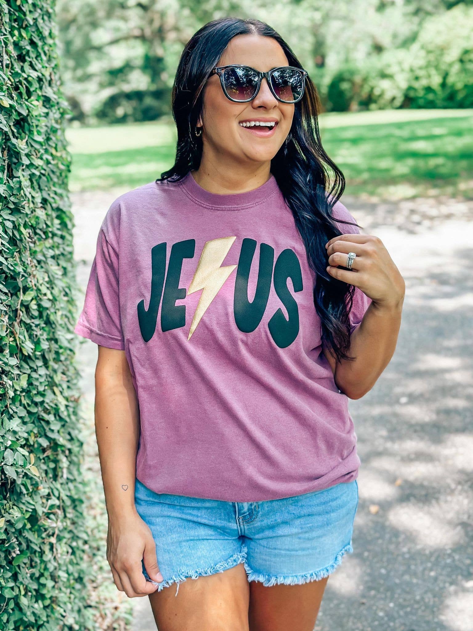 Jesus Curved Gold Lightning Bolt Puff Tee Hoodie, Sweatshirt | PodTeesHub.com