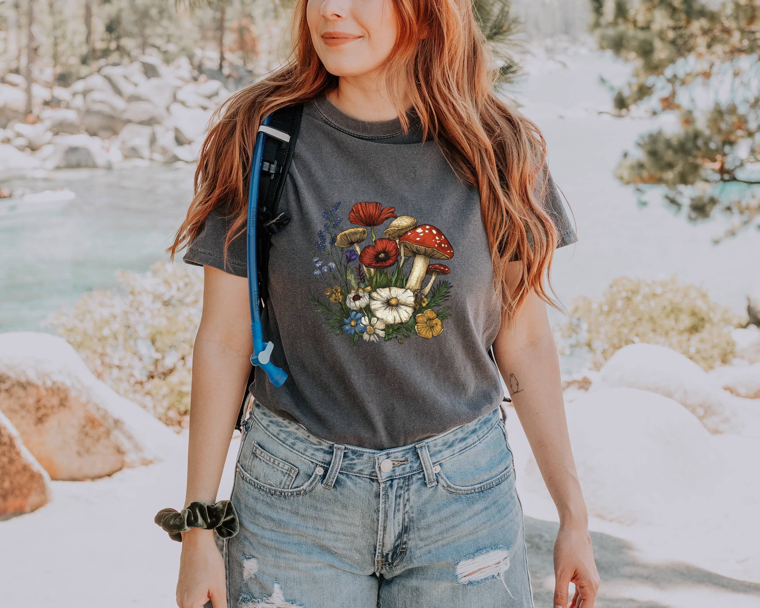 Mushroom, Poppy Wild Flowers Tshirt For Women Comfort Colors Hoodie, Sweatshirt | PodTeesHub.com