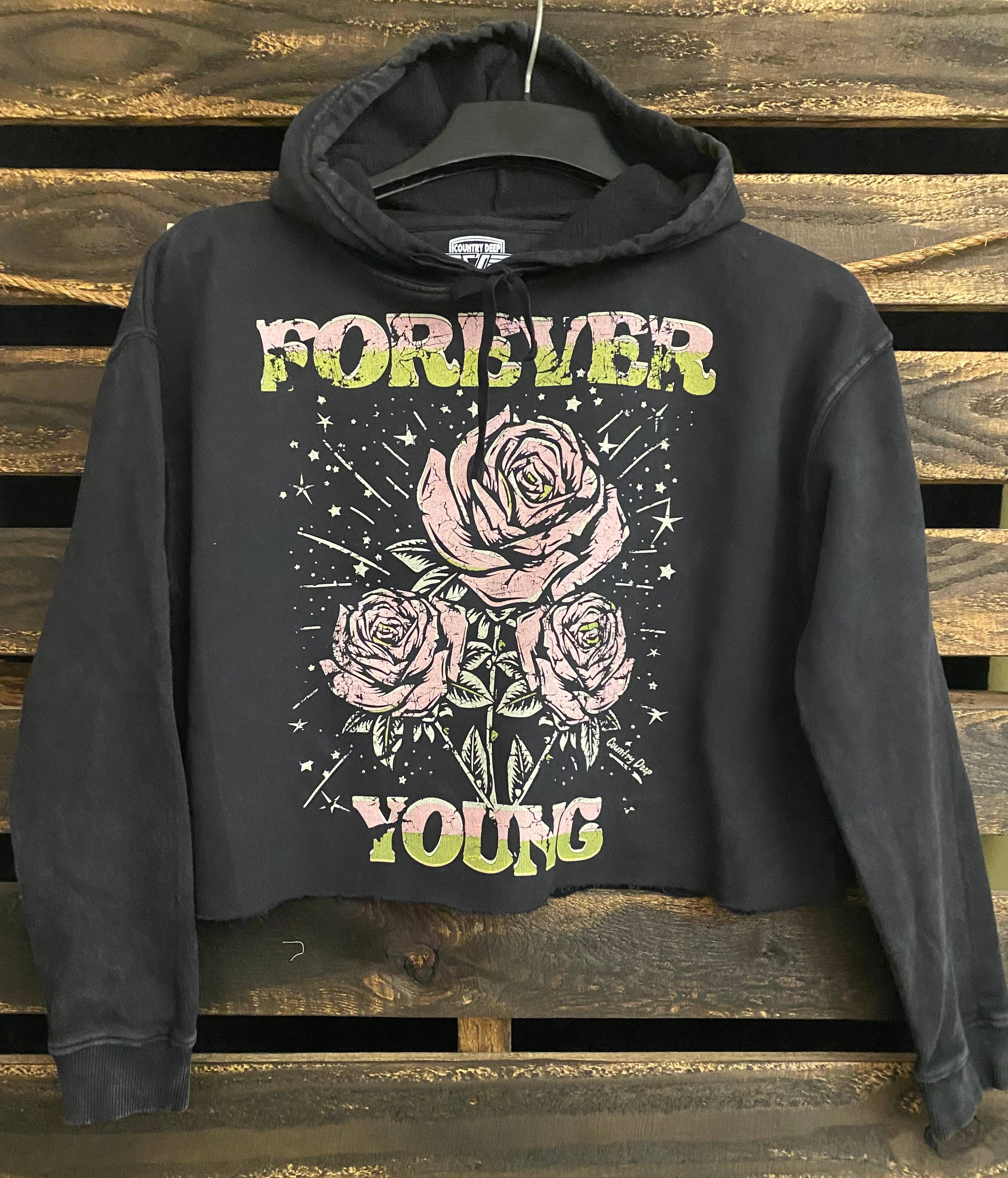 Forever Young Acid Wash Cropped Hooded Sweatshirt T-Shirts, Hoodie | PodTeesHub.com