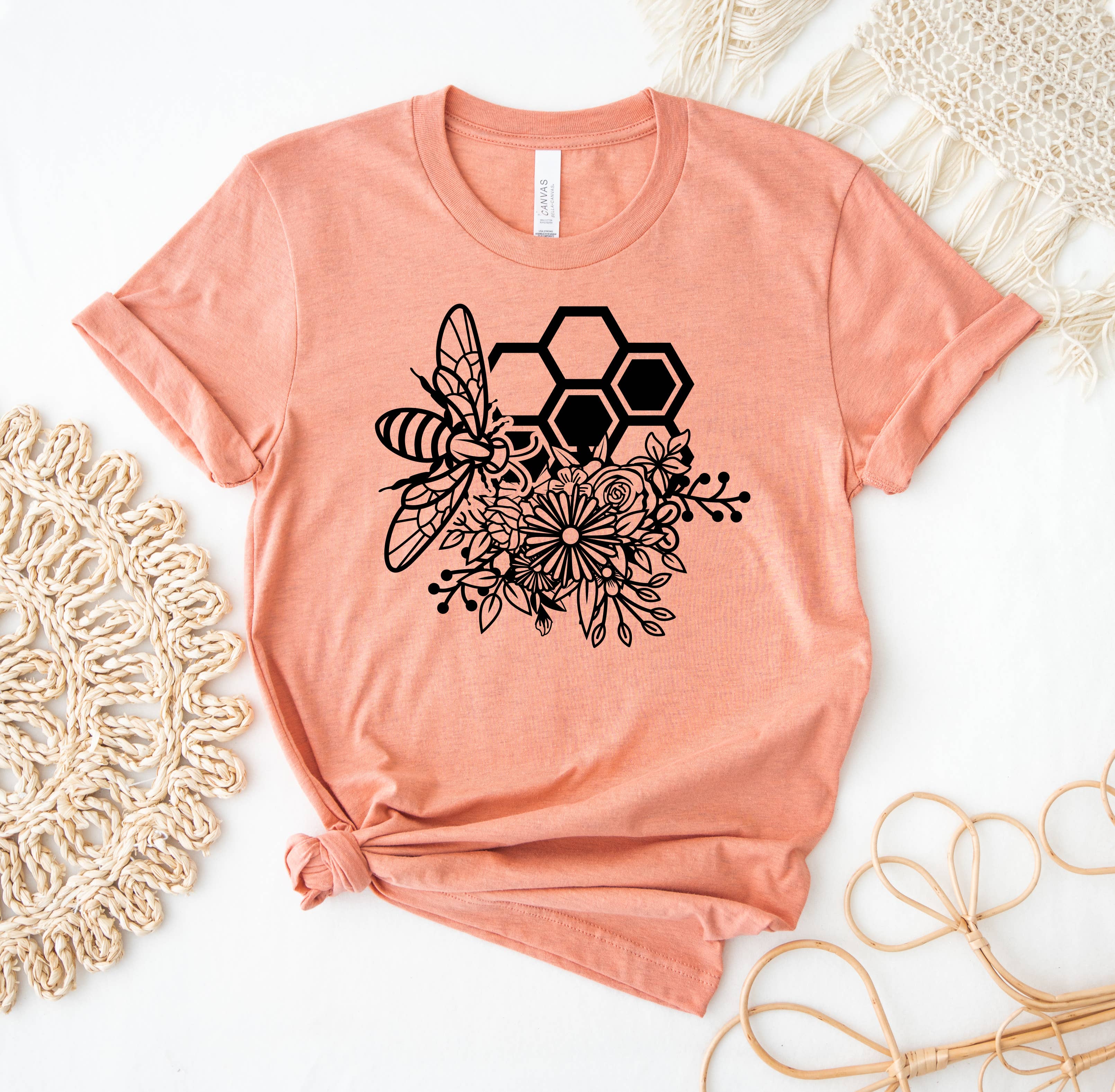 Floral Bee T-Shirt Hoodie, Sweatshirt | PodTeesHub.com