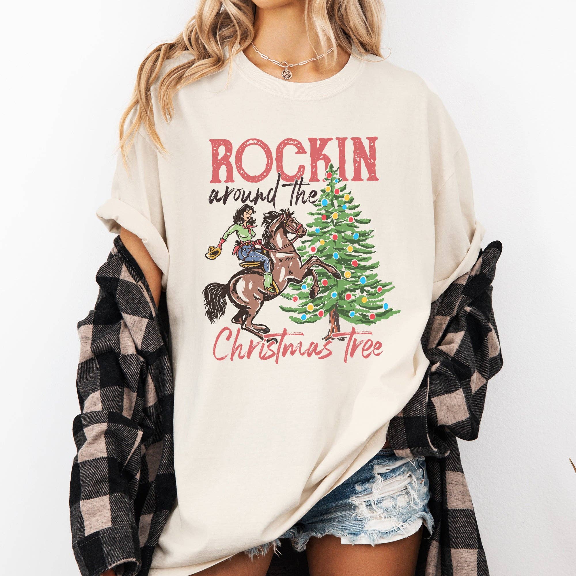 Rockin Around the Christmas Tree, Cowgirl, Country Tshirt Hoodie, Sweatshirt | PodTeesHub.com