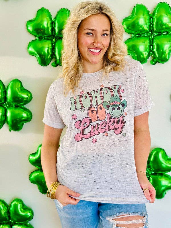 Howdy Go Lucky Retro Clover Cowboy Marble Tee Hoodie, Sweatshirt | PodTeesHub.com