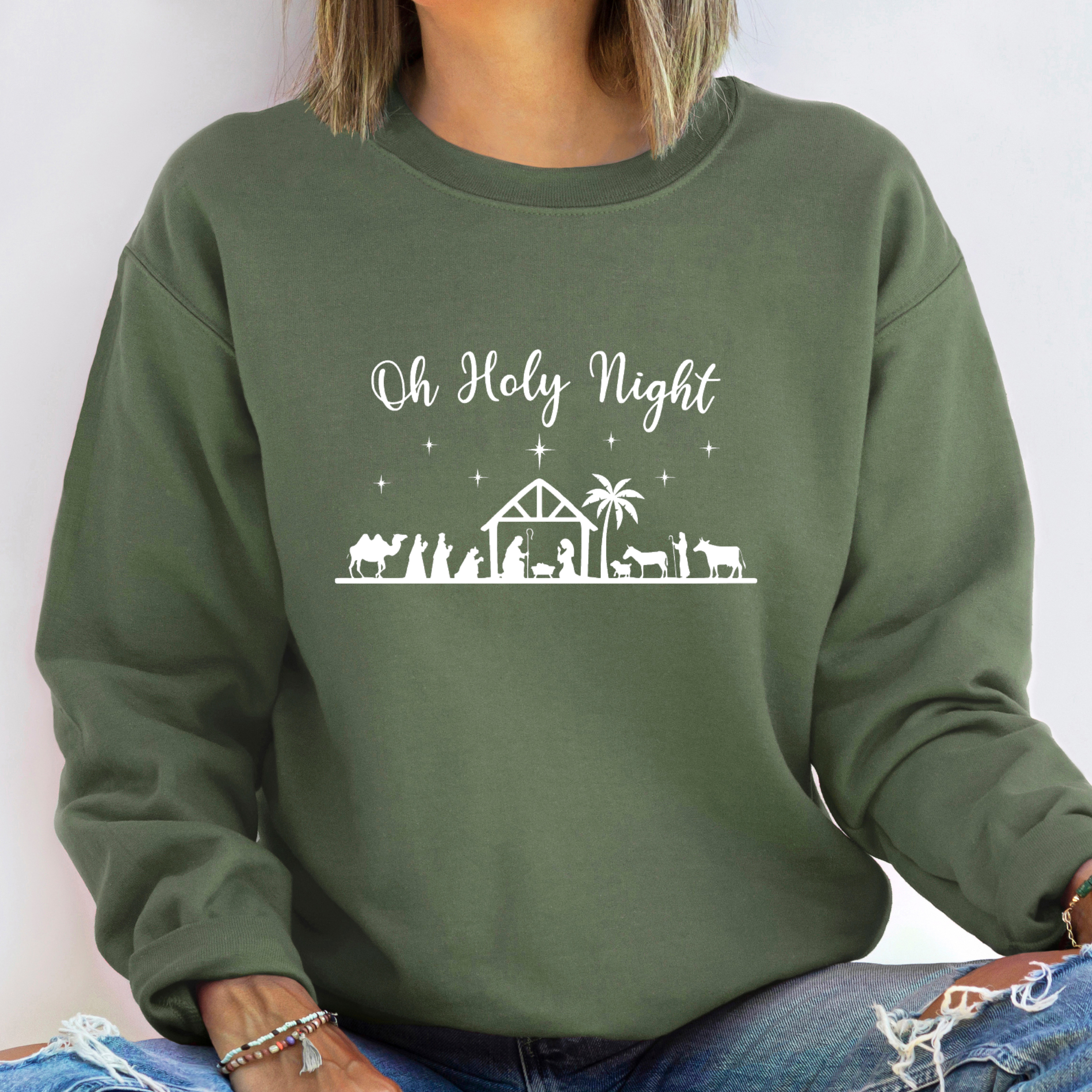 Oh Holy Night Christmas Sweatshirt - Graphic Christmas Tee Hoodie | PodTeesHub.com