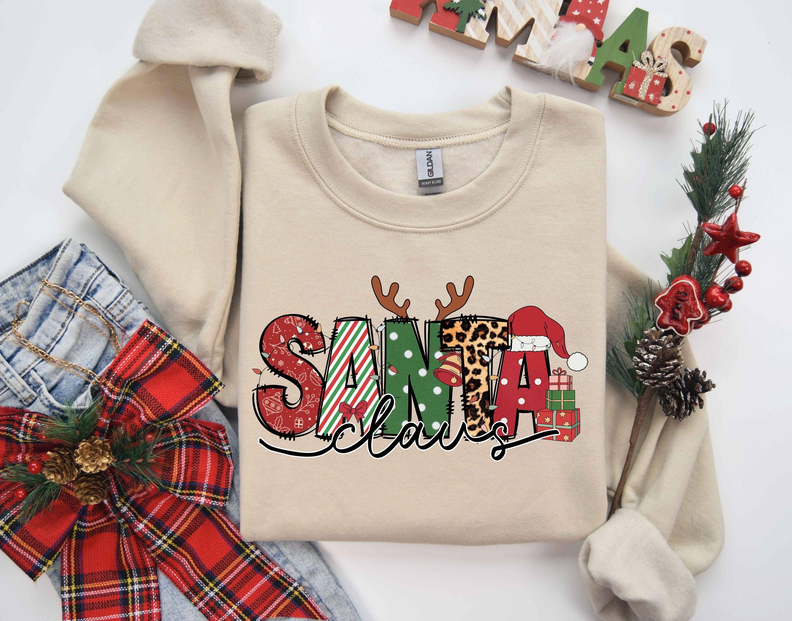 Retro Santa Sweatshirt Classic Xmas Sweater Women T-Shirts, Hoodie | PodTeesHub.com