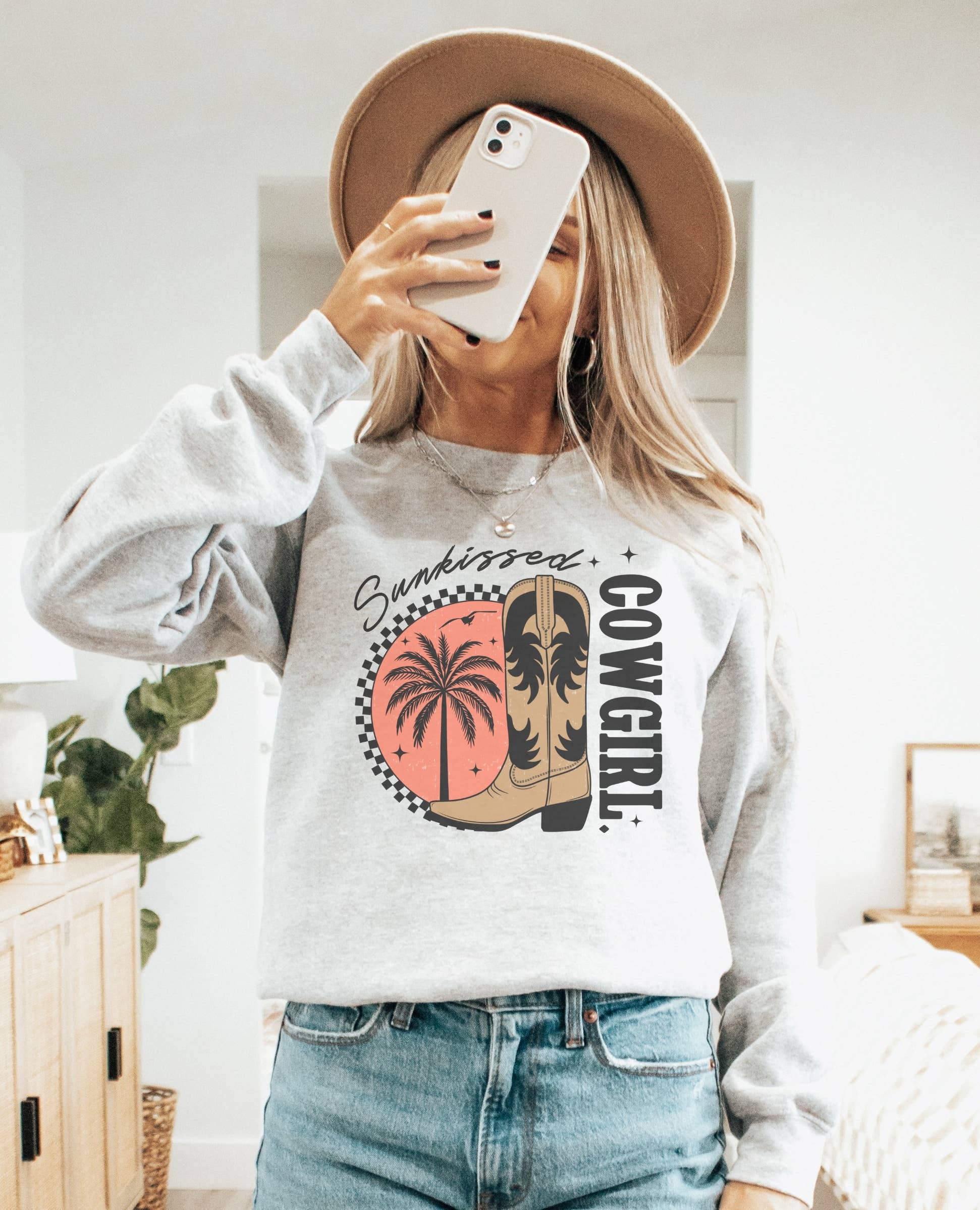 Sunkissed Cowgirl Crew Neck Sweatshirt T-Shirts, Hoodie | PodTeesHub.com
