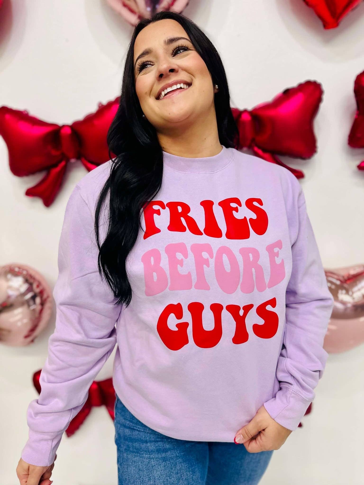 Fries Before Guys Retro Puff Sweatshirt T-Shirts, Hoodie | PodTeesHub.com
