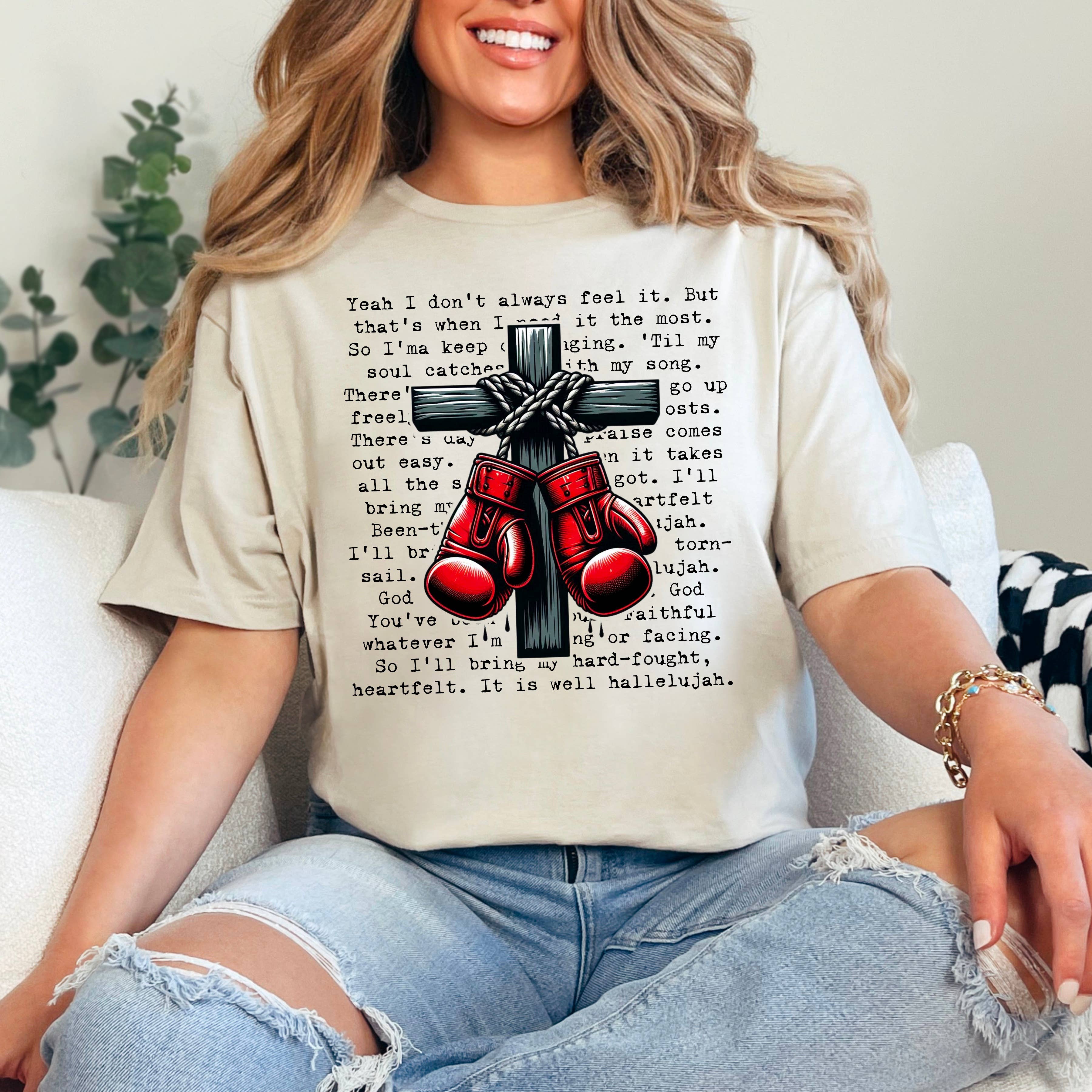 Hard Fought Hallelujah Graphic Shirt | Gildan Hoodie, Sweatshirt | PodTeesHub.com