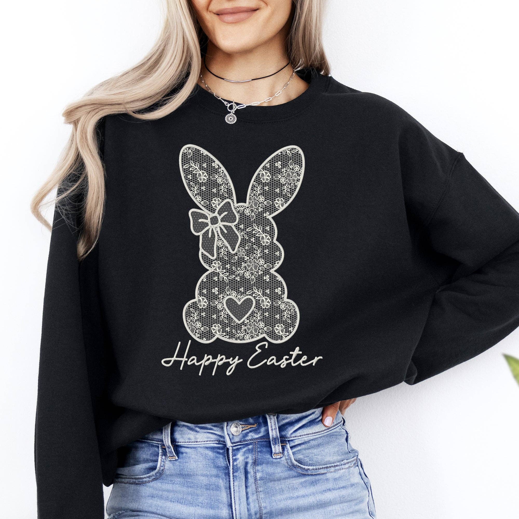 Faux Lace Bunny, Coquette, Happy Easter, Rabbit Sweatshirt T-Shirts, Hoodie | PodTeesHub.com