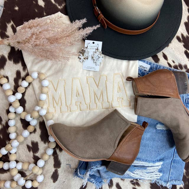 Mama Embroidered Ivory Pigment Dyed Tee Hoodie, Sweatshirt | PodTeesHub.com