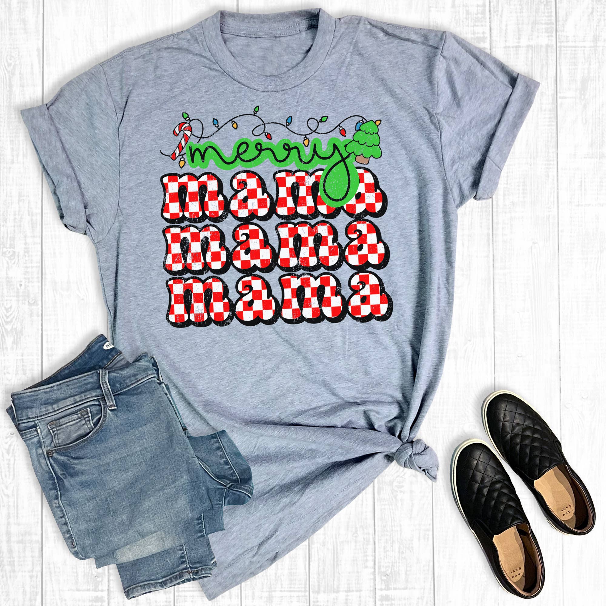 Christmas Checkered Merry Mama Graphic Tee Hoodie, Sweatshirt | PodTeesHub.com