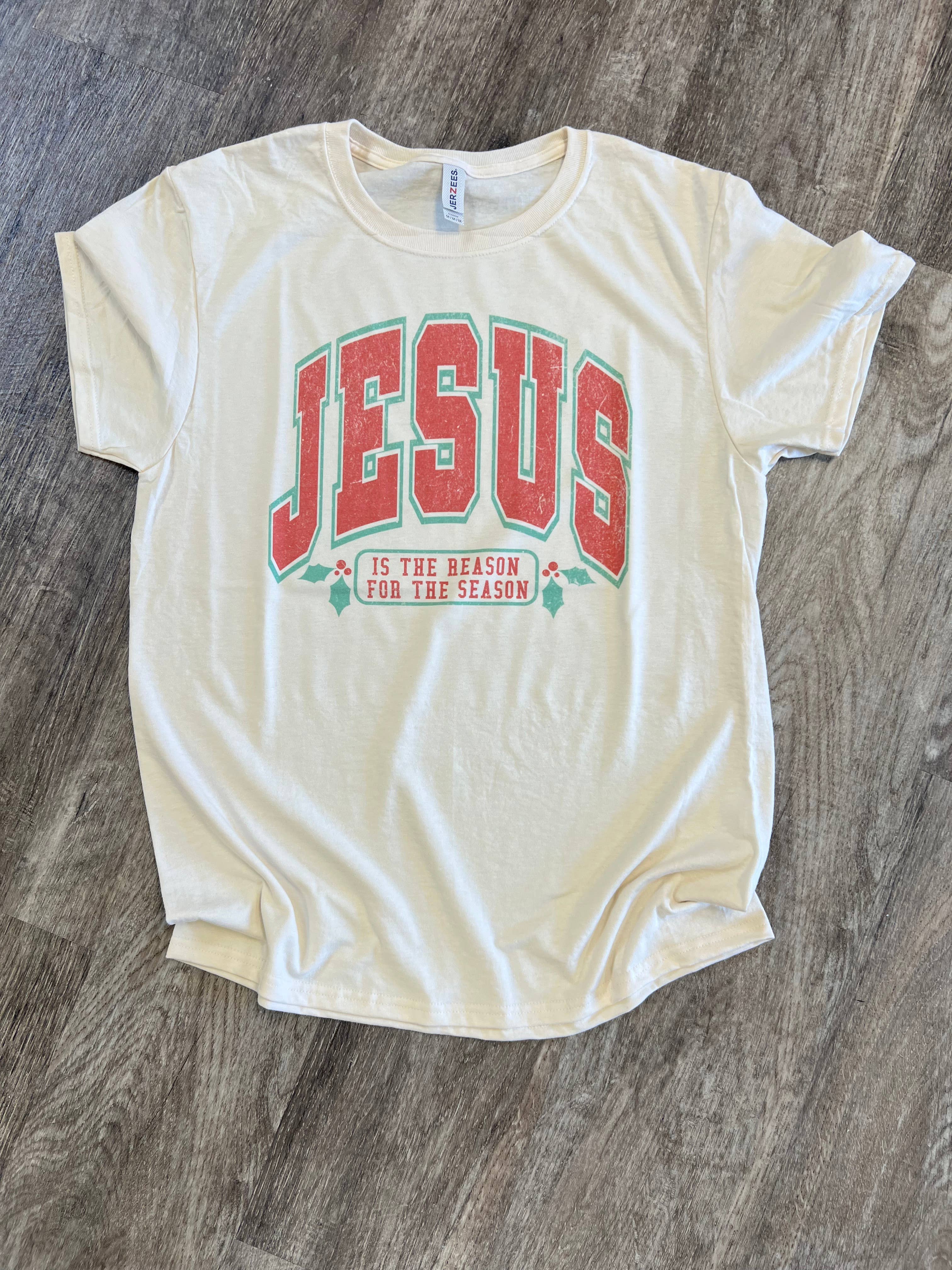 Jesus Is the Reason For the Season (with Holly) On Cream Tee Hoodie, Sweatshirt | PodTeesHub.com