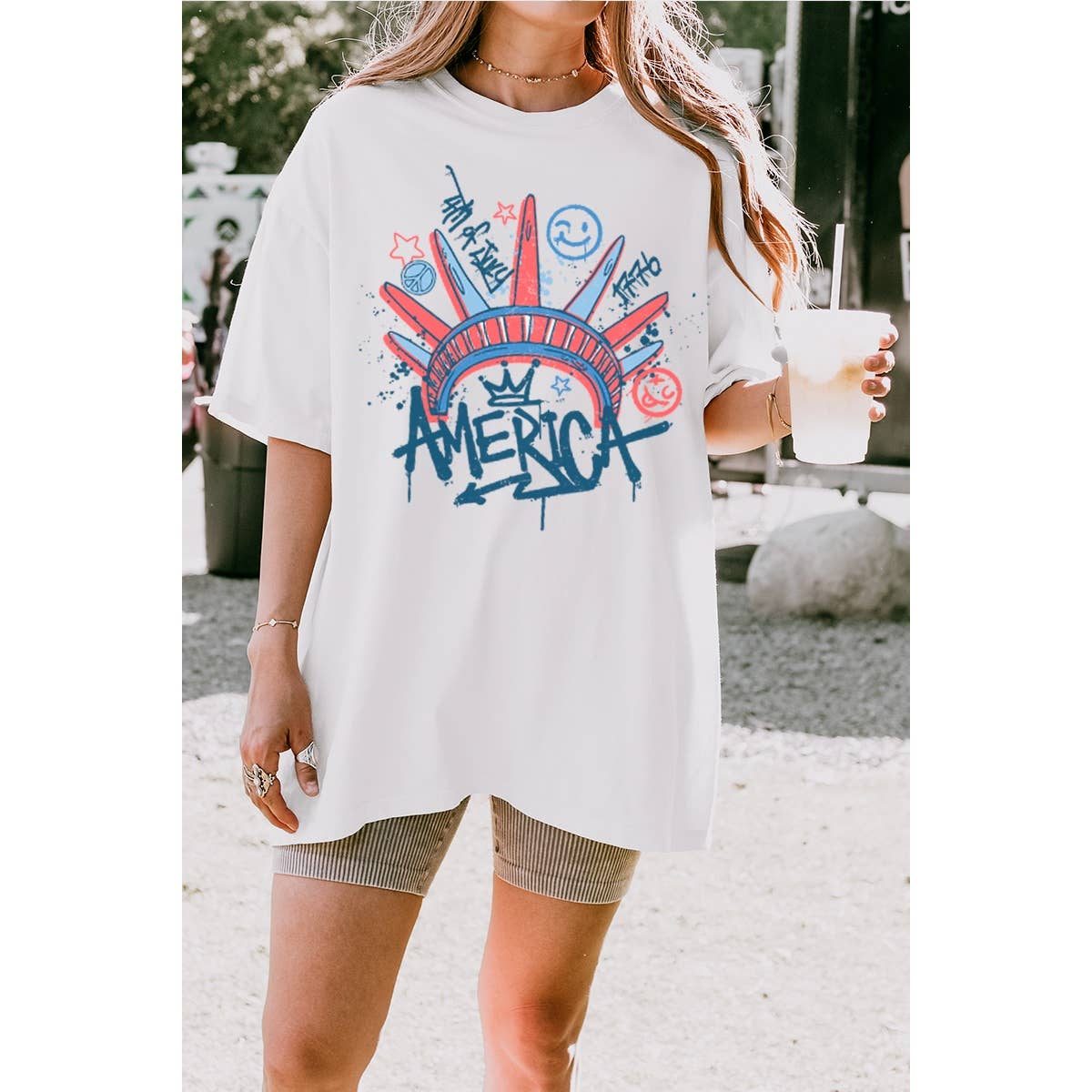 Fourth of July Statue of Liberty  Graphic Oversized Tee Hoodie, Sweatshirt | PodTeesHub.com