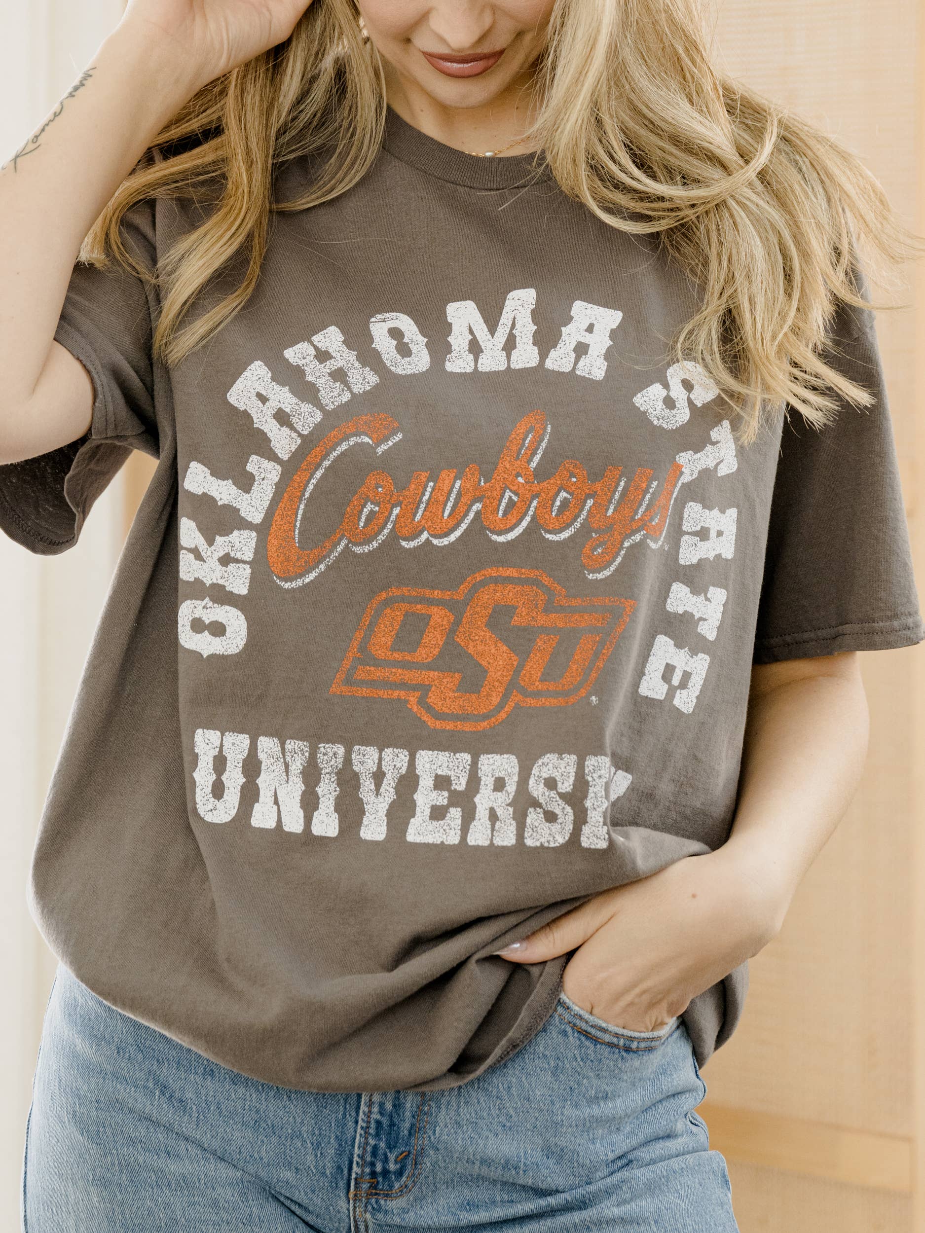 Oklahoma State Osu Cowboys Draft Charcoal Thrifted Tee Hoodie, Sweatshirt | PodTeesHub.com