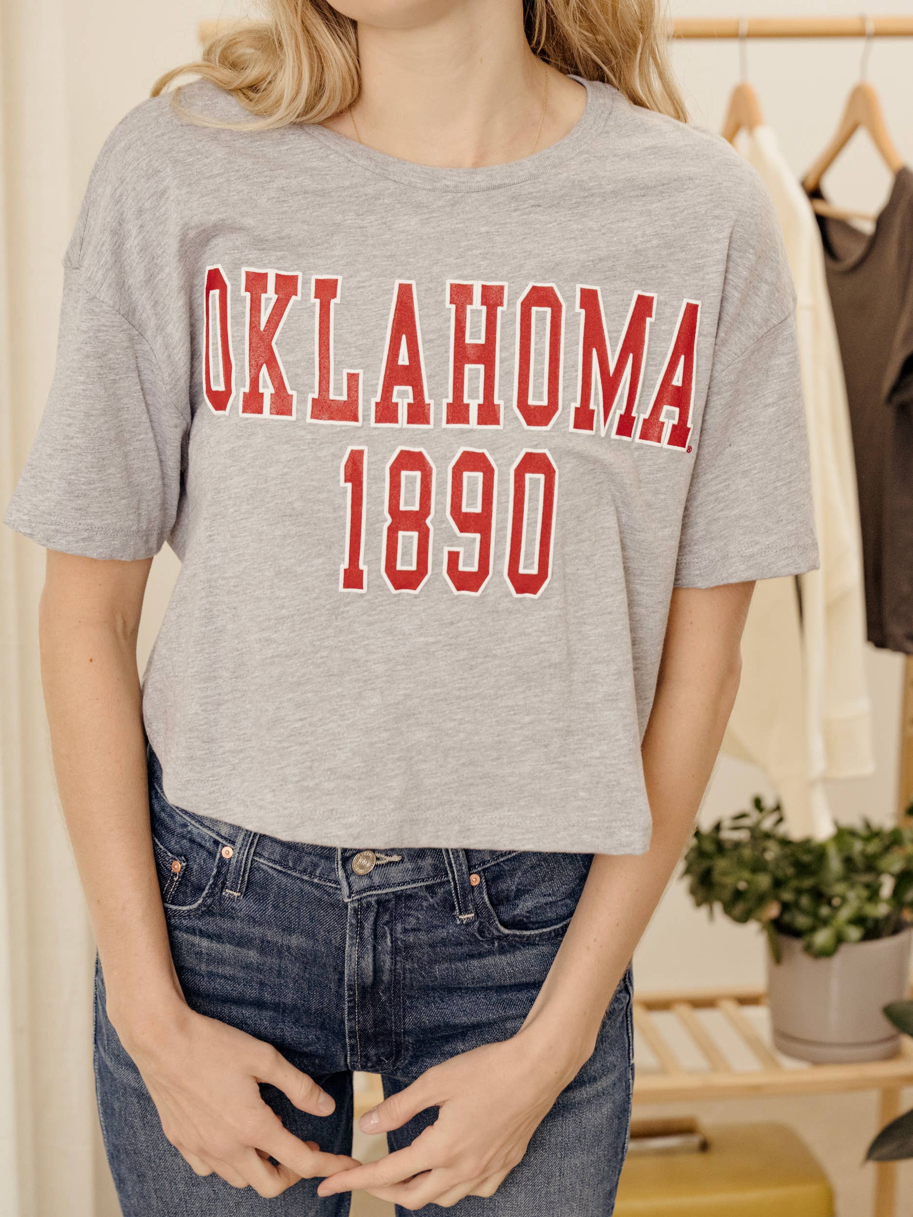 Ou Sooners College Block Puff Ink Gray Cropped Tee Hoodie, Sweatshirt | PodTeesHub.com