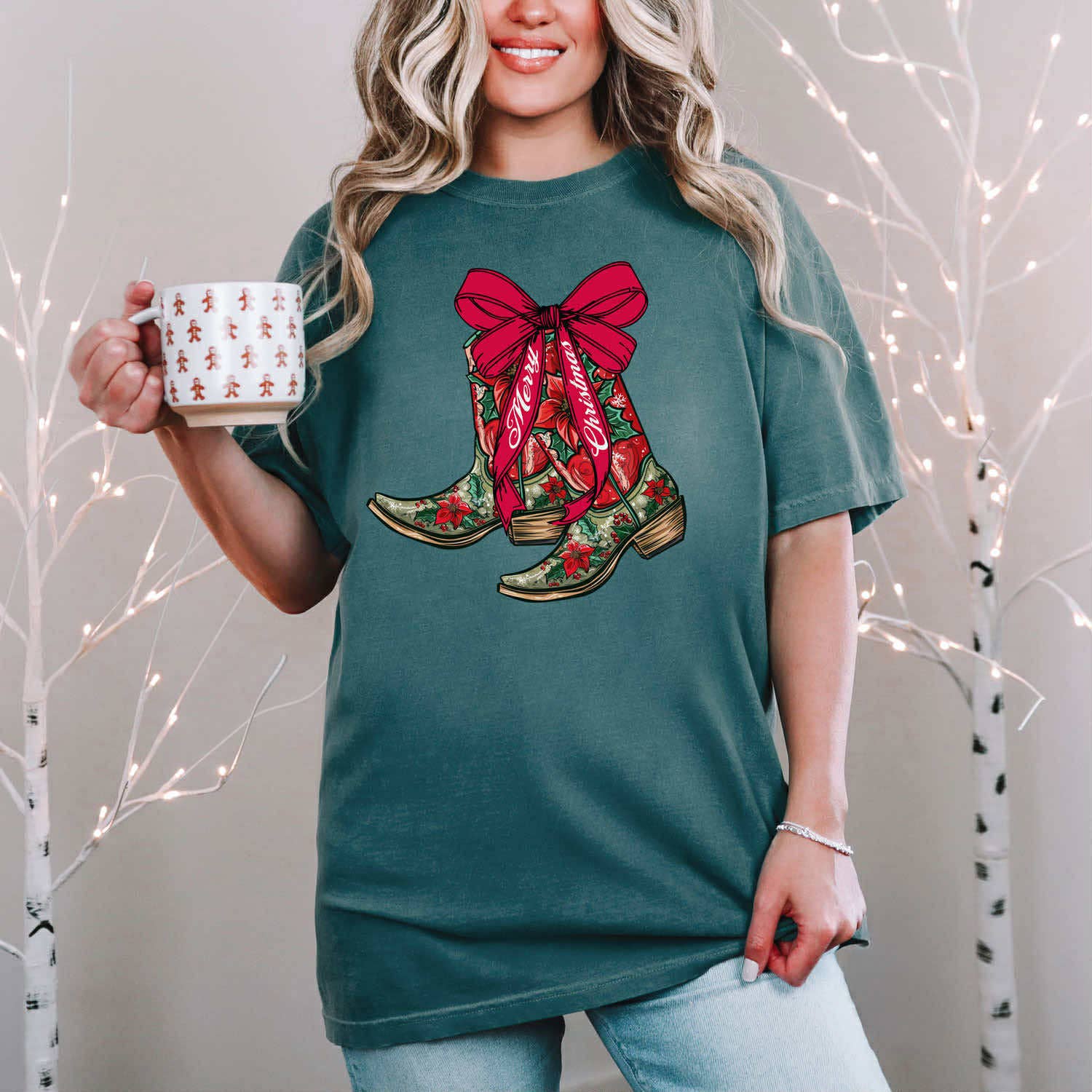 Merry Christmas Cowgirl Boots Tee Hoodie, Sweatshirt | PodTeesHub.com