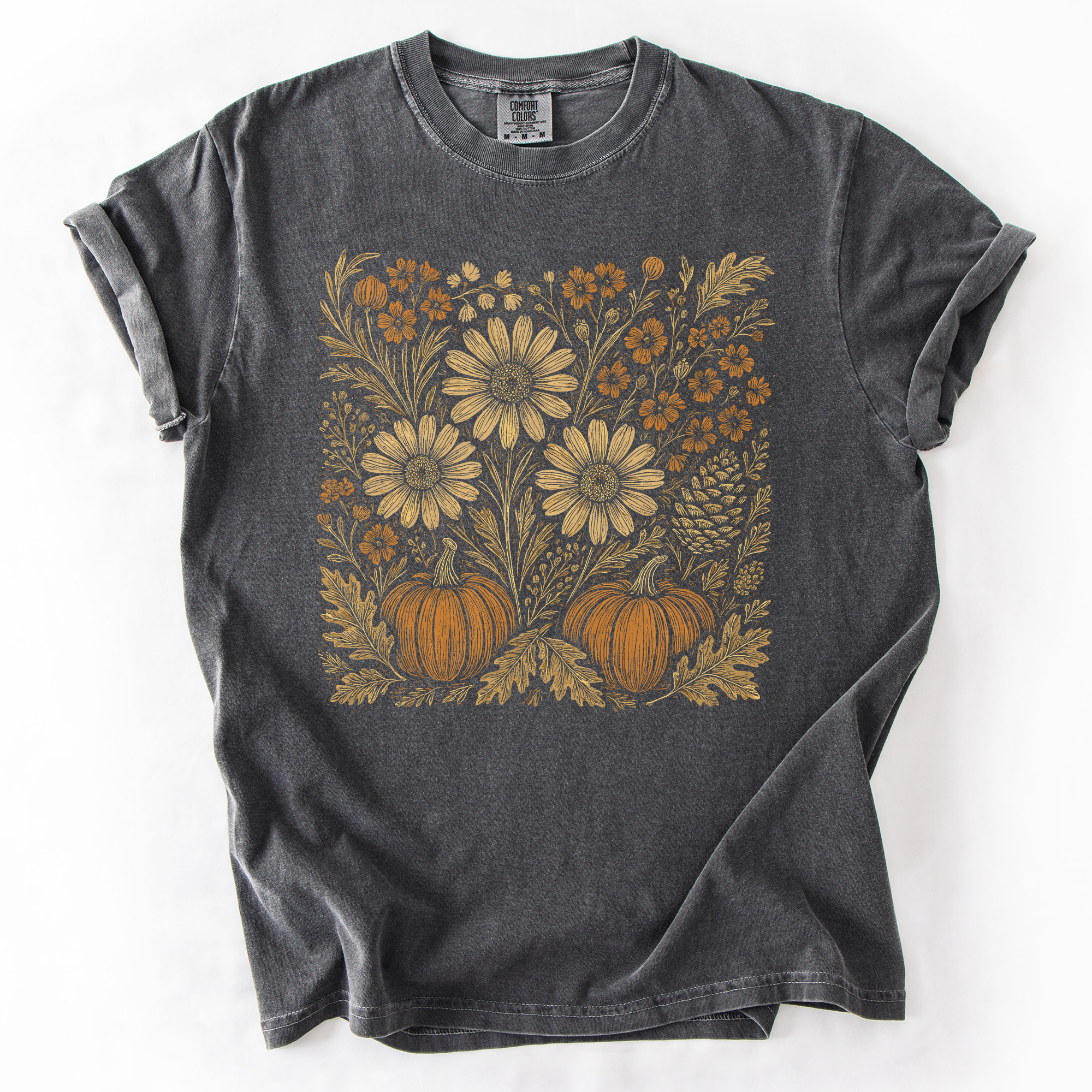 Autumn Wildflowers, Minimalist, Fall, Pumpkin T-Shirt Hoodie, Sweatshirt | PodTeesHub.com