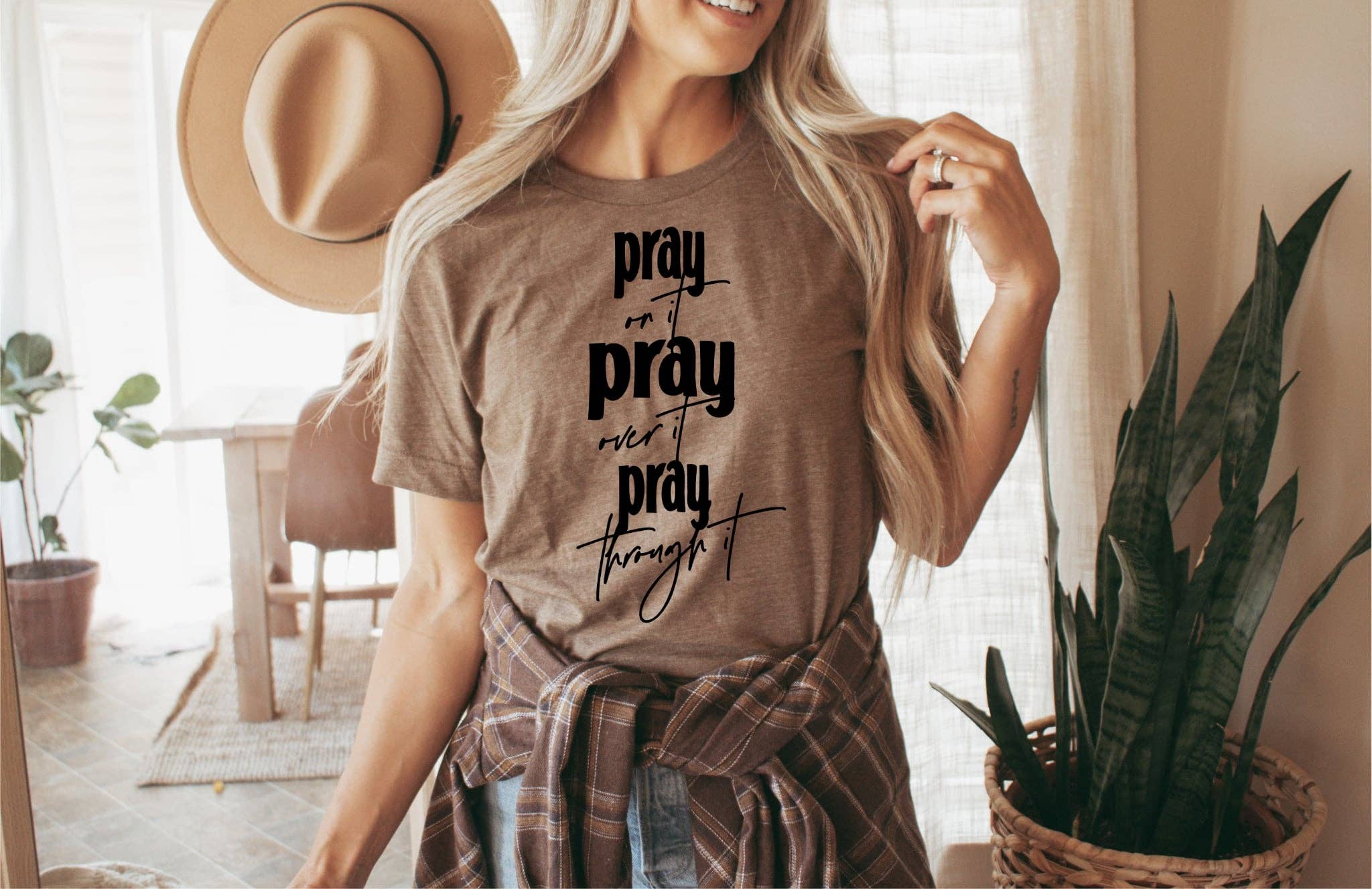 Christian Pray On It Brown Bella Graphic Tee Free Shipping Hoodie, Sweatshirt | PodTeesHub.com