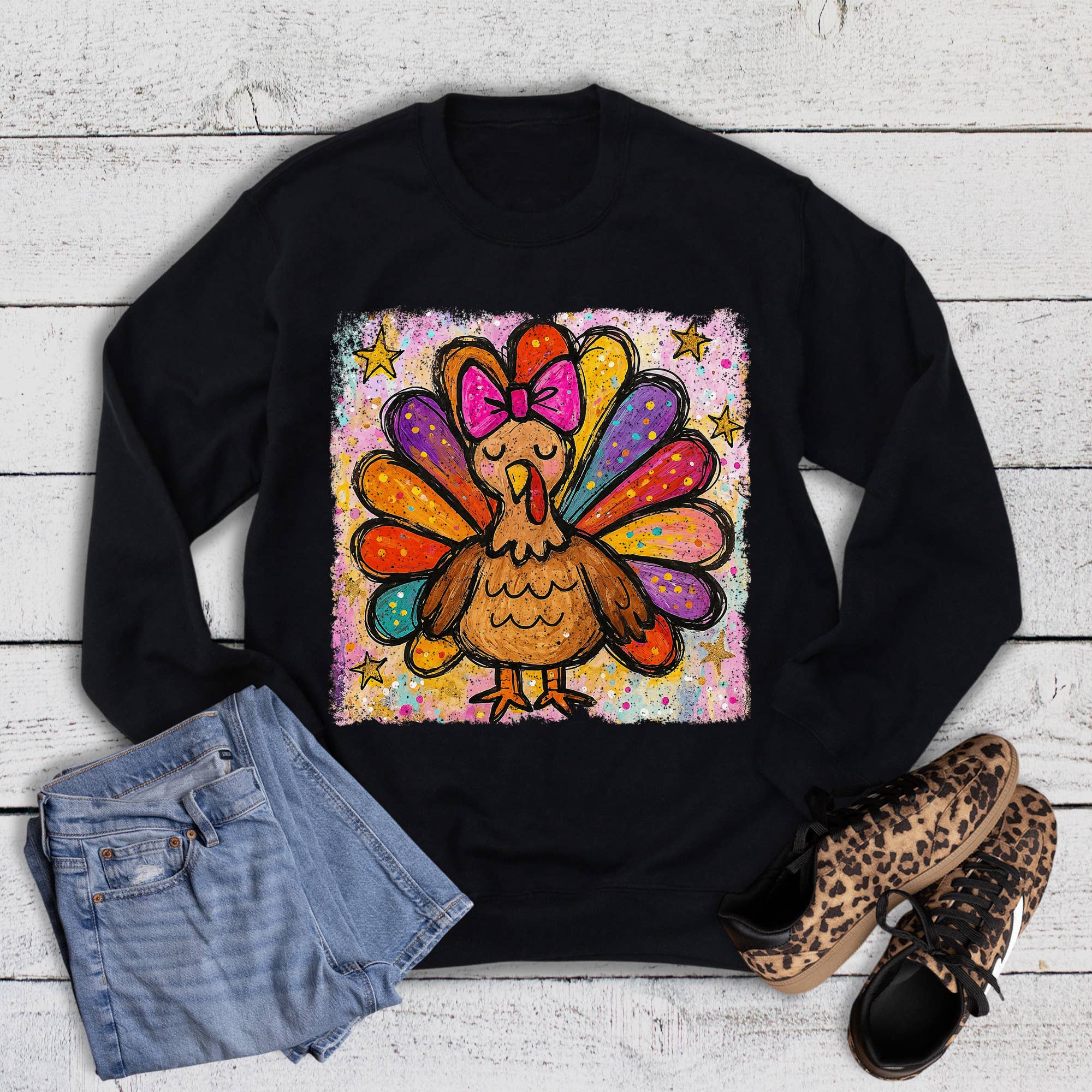 Thanksgiving Watercolor Glitter Turkey Sweatshirt T-Shirts, Hoodie | PodTeesHub.com