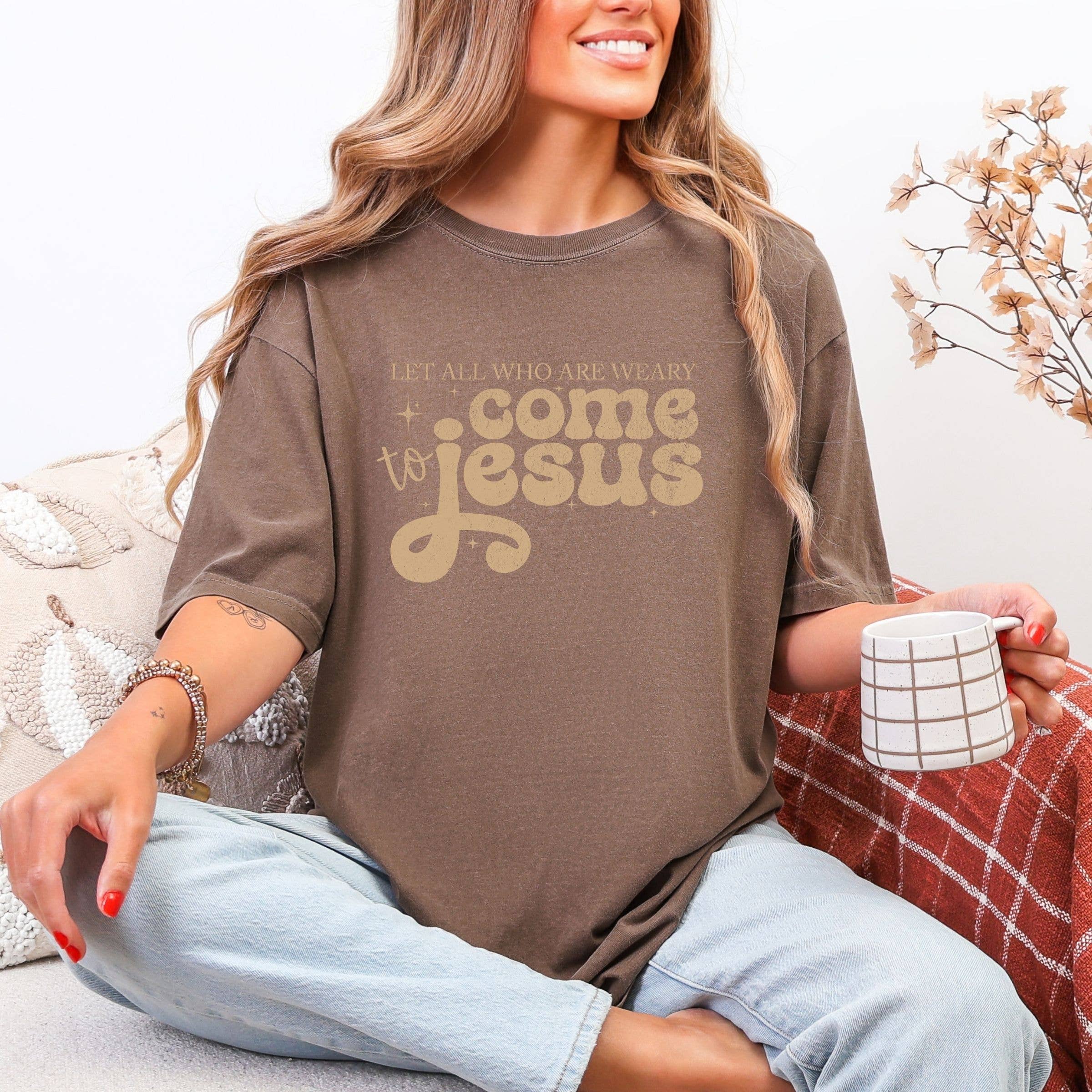 Let All Who Are Weary Come Jesus Spring Floral Graphic Tee Hoodie, Sweatshirt | PodTeesHub.com