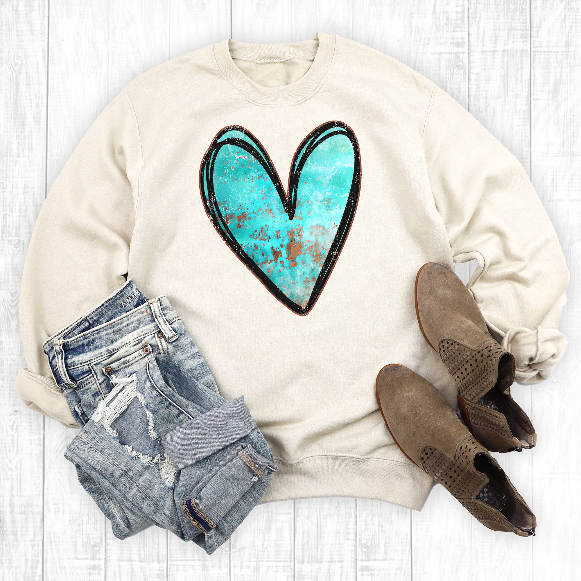 Western Valentines Turquoise Heart Sweatshirt T-Shirts, Hoodie | PodTeesHub.com