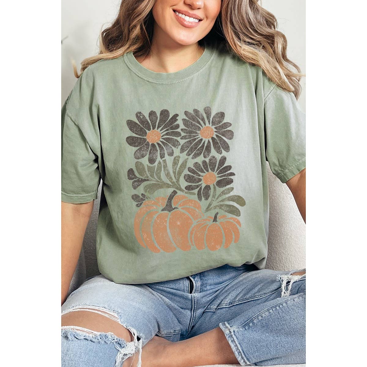 Fall Vibes Pumpkin Vintage  Graphic Oversized Tee Hoodie, Sweatshirt | PodTeesHub.com