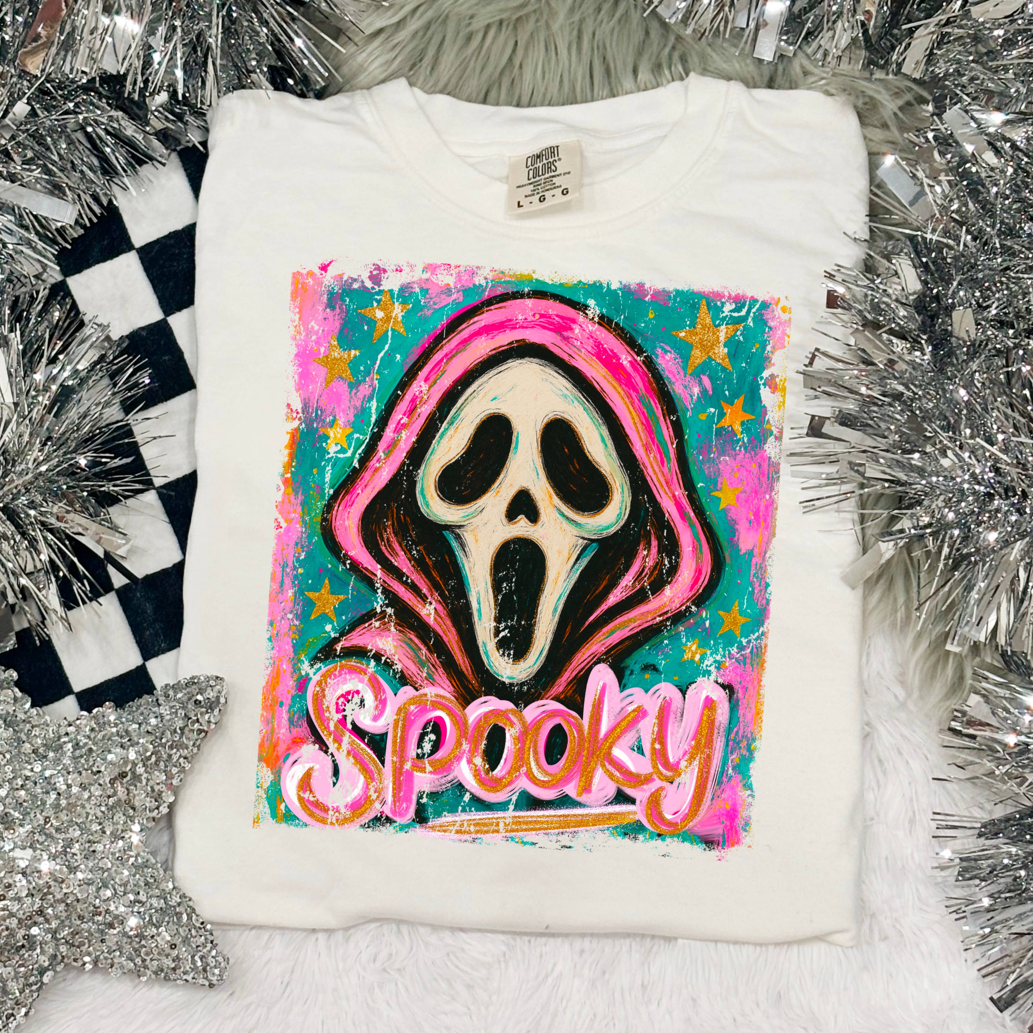 Halloween 2025 Spooky Ghost Graphic Shirt | Comfort Color Hoodie, Sweatshirt | PodTeesHub.com