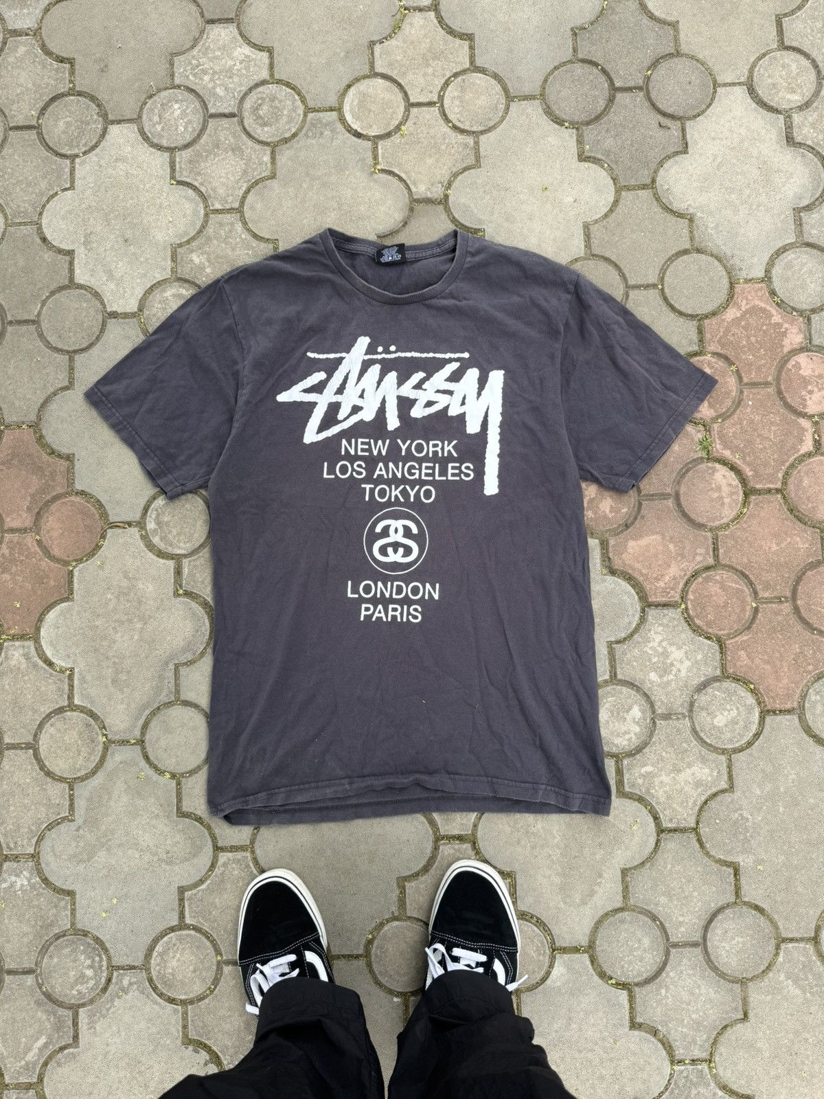 Vintage Stussy Worldwide Big Logo Faded Tee Shirt Hoodie, Sweatshirt | PodTeesHub.com