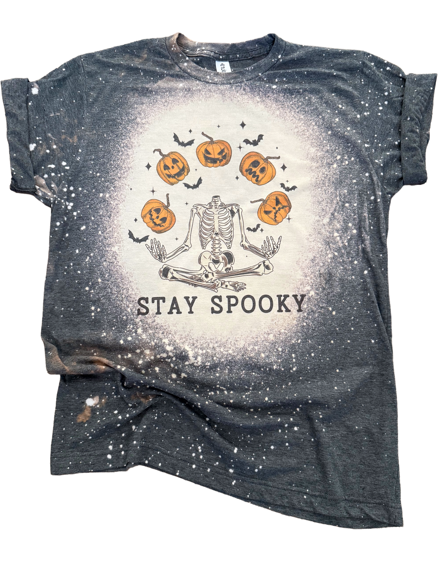 Stay Spooky Skeleton and Pumpkin Halloween Bleached Tee Hoodie, Sweatshirt | PodTeesHub.com