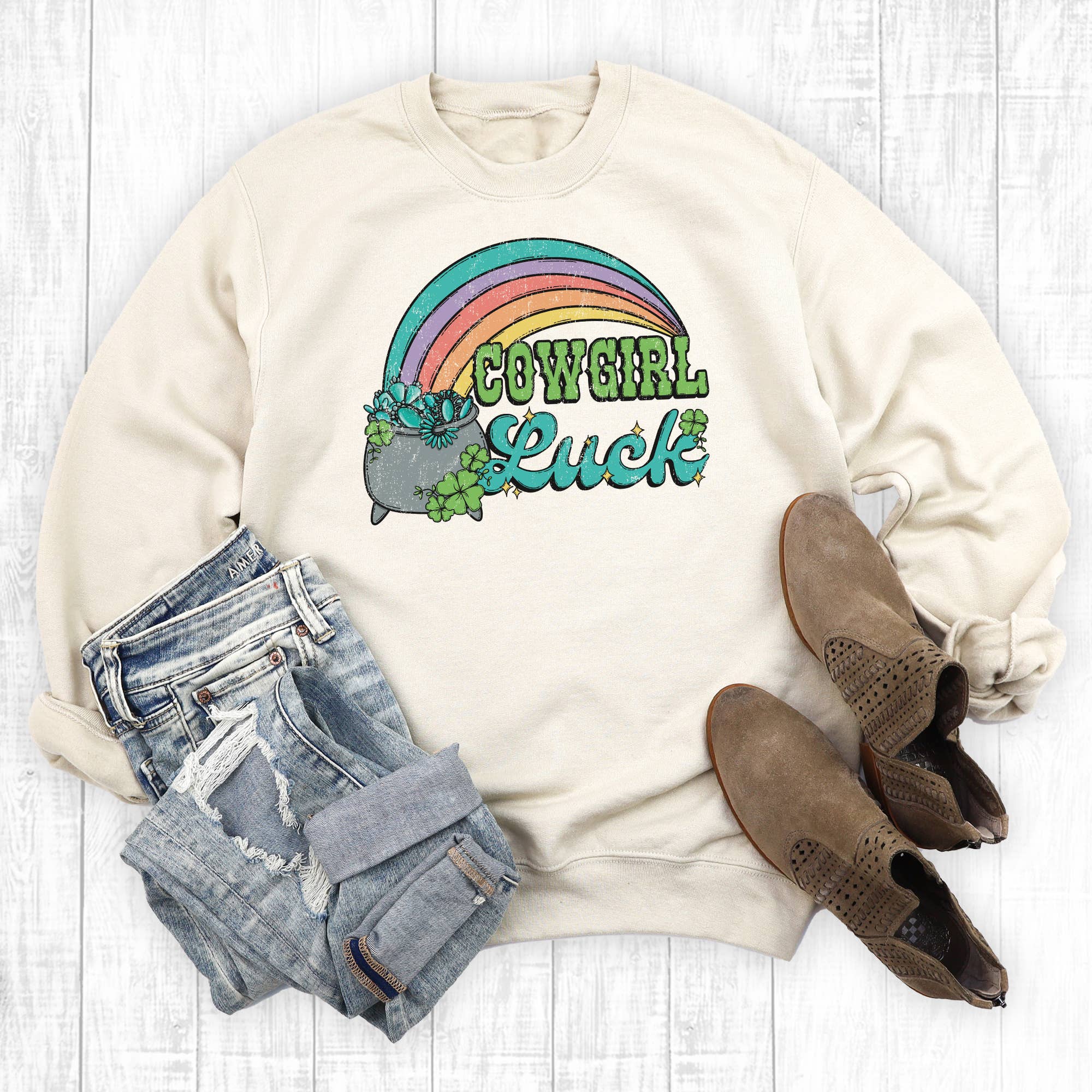 Western St. Patrick's Day Cowgirl Luck Sweatshirt T-Shirts, Hoodie | PodTeesHub.com