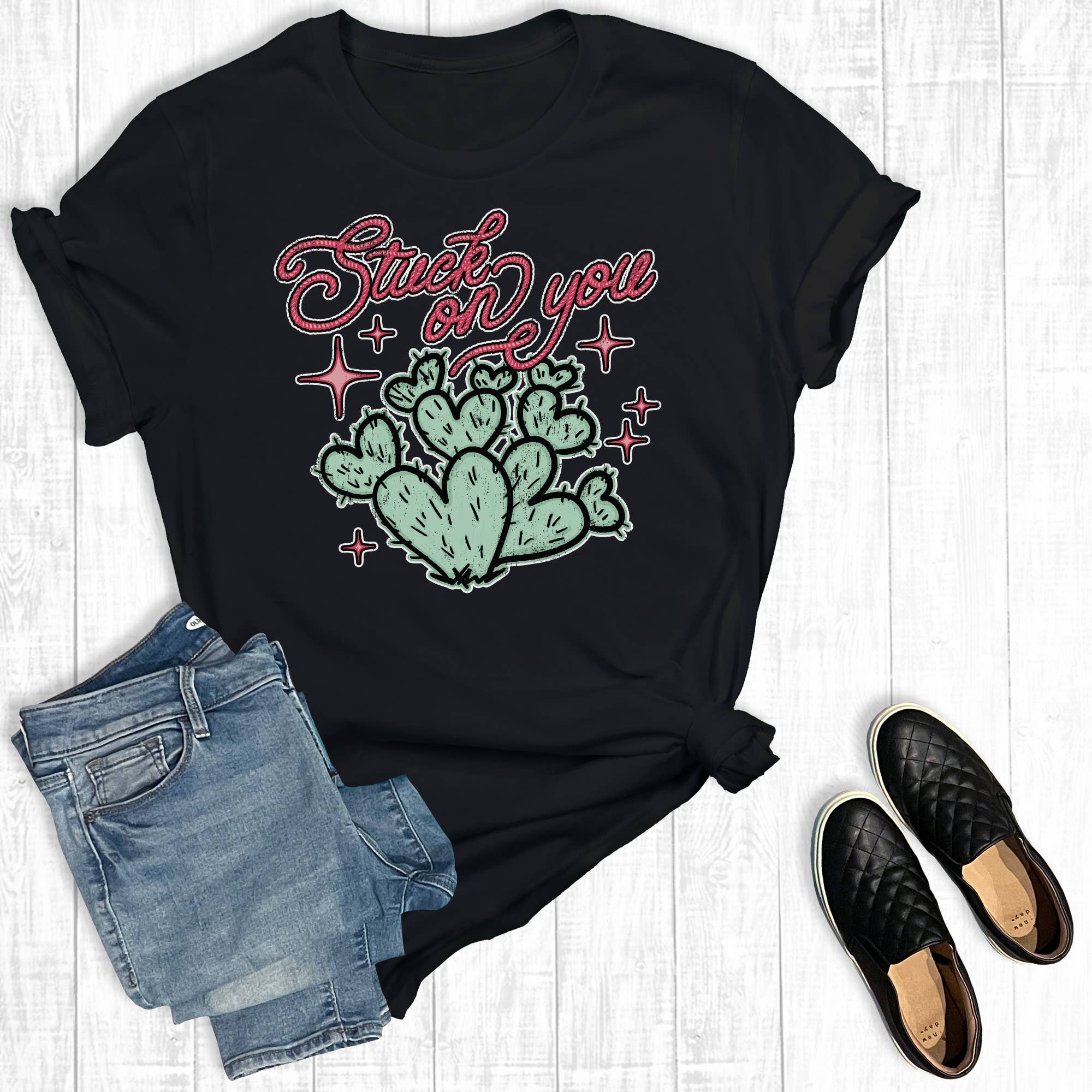 Valentine's Day Cactus Stuck On You Graphic Tee Hoodie, Sweatshirt | PodTeesHub.com