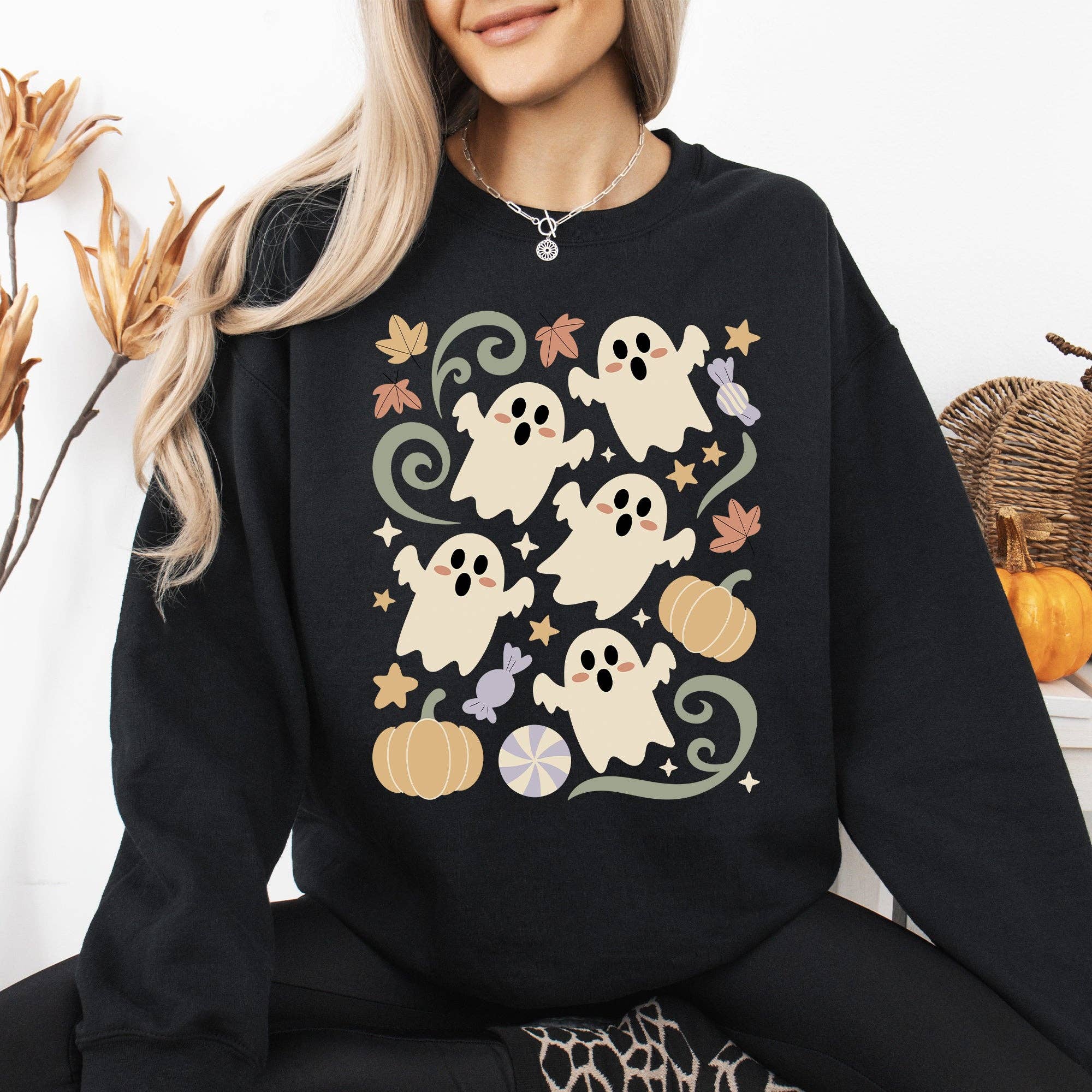 Vintage Ghosts, Floral, Halloween Costume Graphic Sweatshirt T-Shirts, Hoodie | PodTeesHub.com