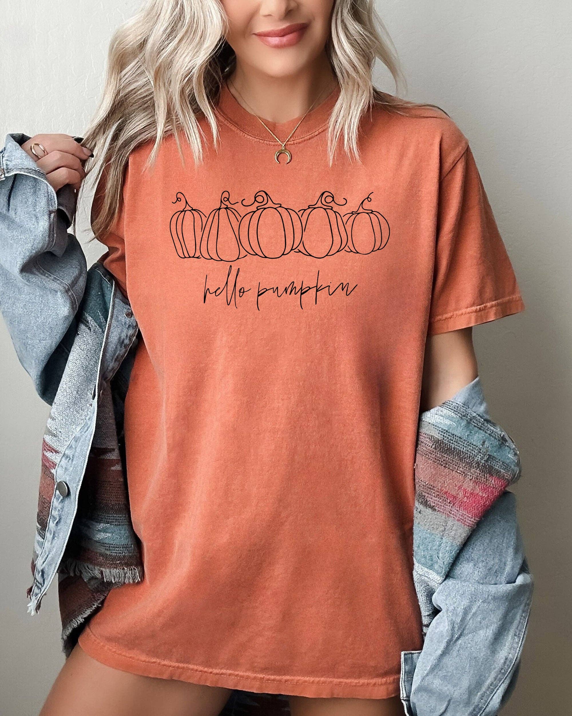 Hello Pumpkin, Minimal, Autumn, Fall, Halloween Shirt Hoodie, Sweatshirt | PodTeesHub.com