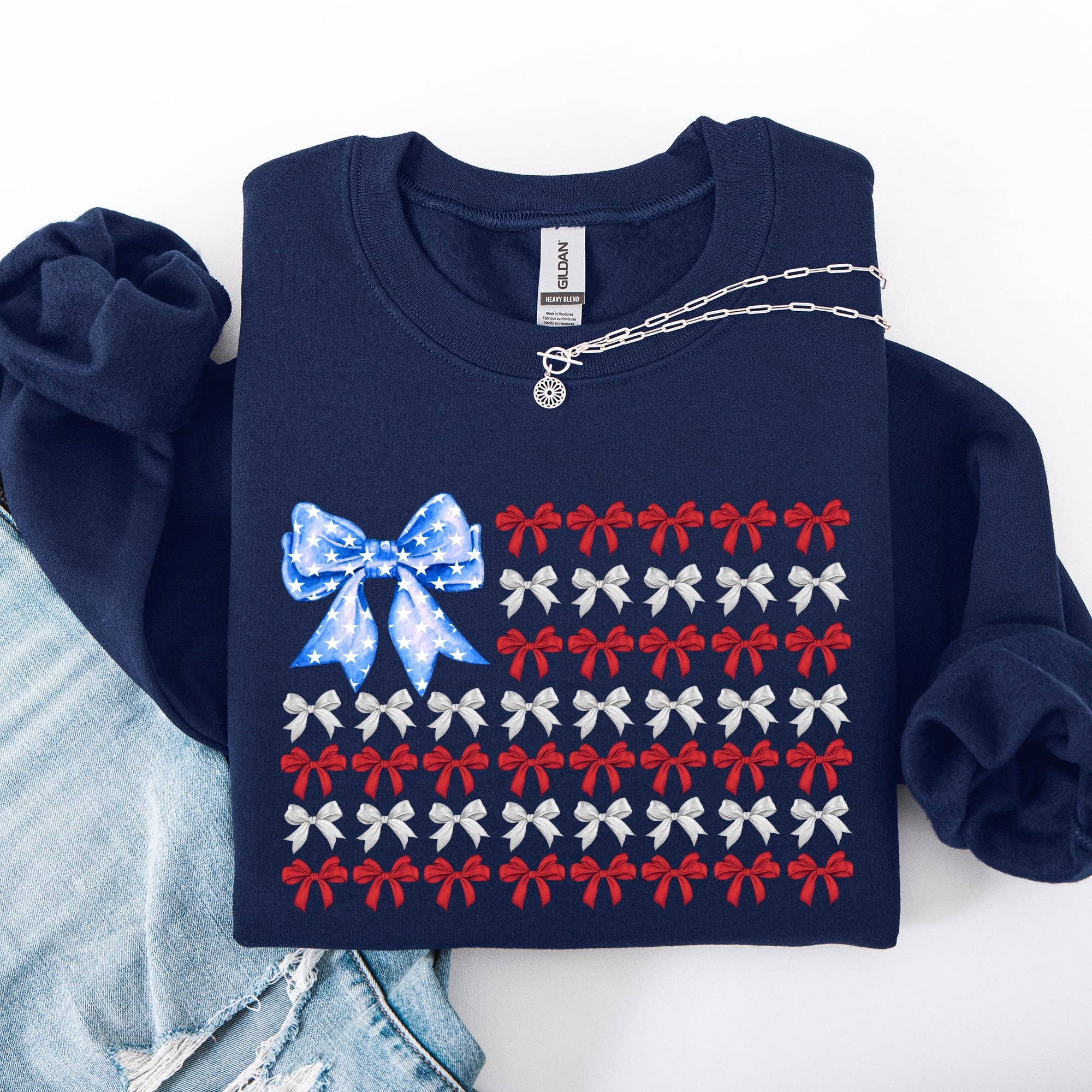 Patriotic Bows, Flag, USA, Coquette, 4th of July Sweatshirt T-Shirts, Hoodie | PodTeesHub.com