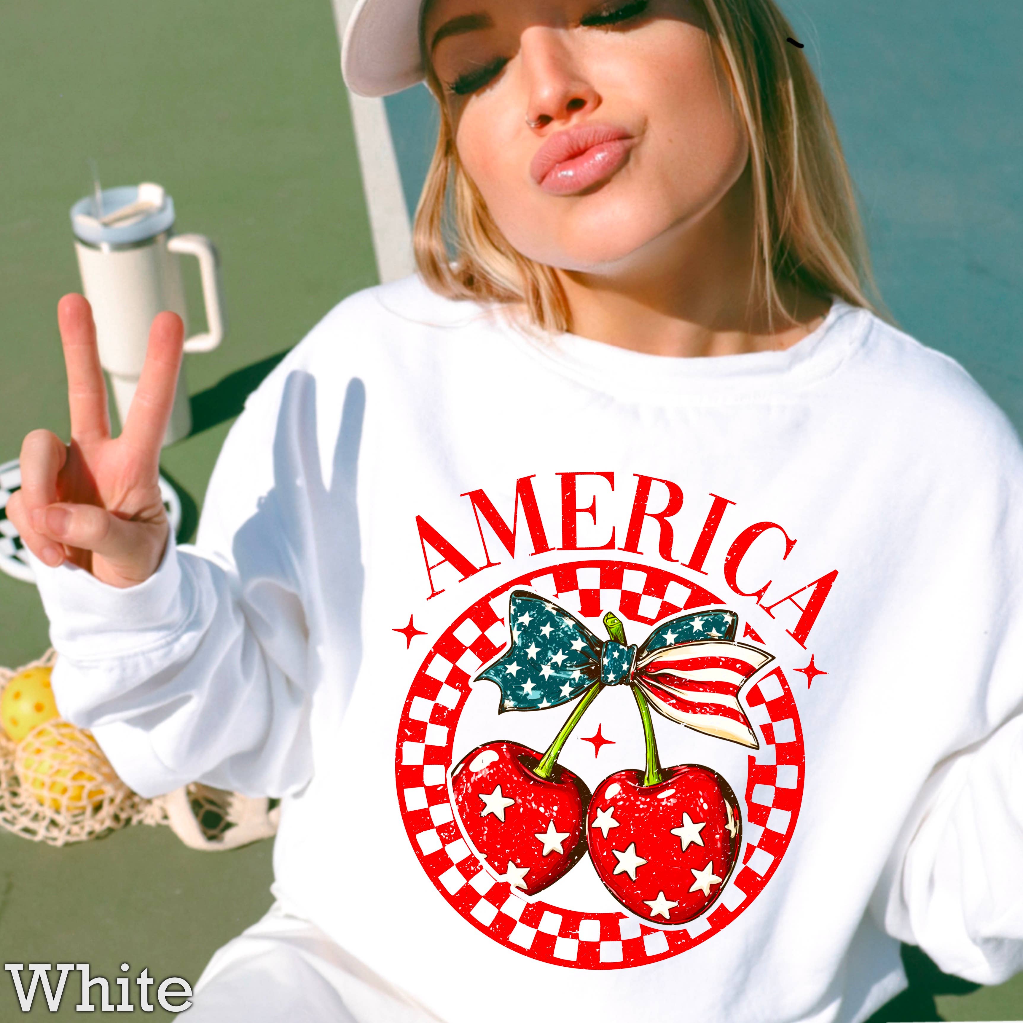 America  Patriotic Cherries Sweatshirt | July 4th Sweatshirt T-Shirts, Hoodie | PodTeesHub.com